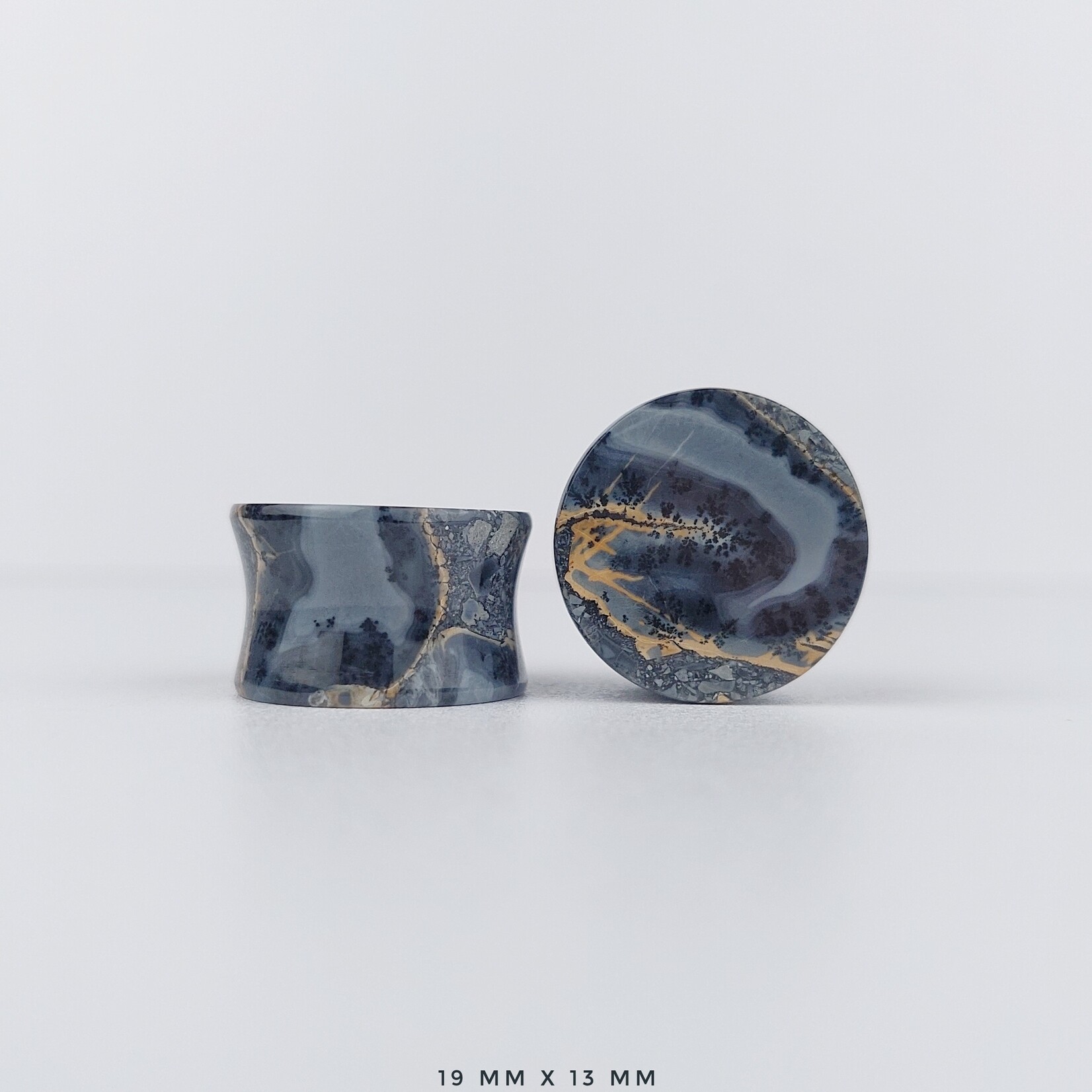 Grit Lapidary Double Flare Plugs Dendritic Maligano Jasper (Pair)