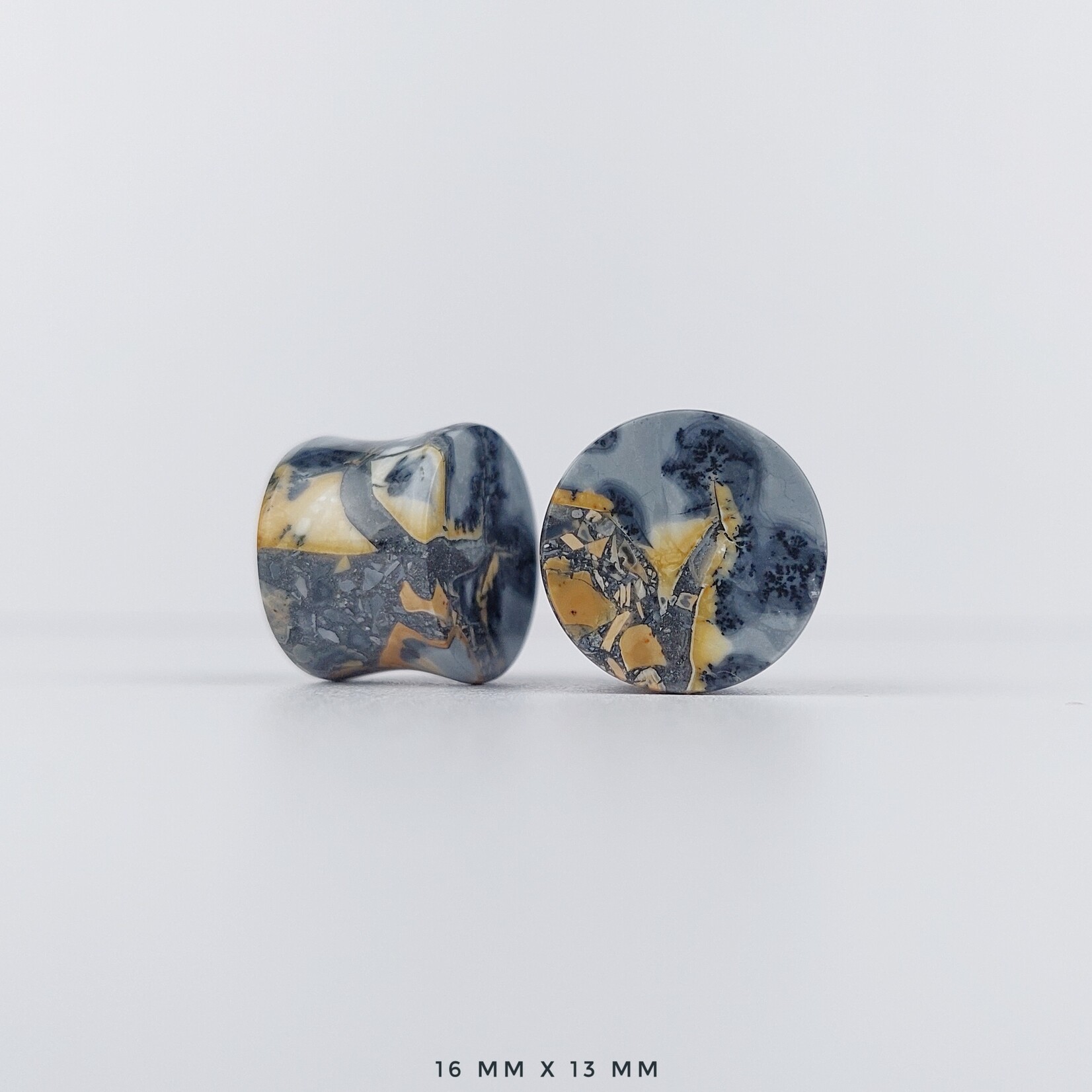 Grit Lapidary Double Flare Plugs Dendritic Maligano Jasper (Pair)