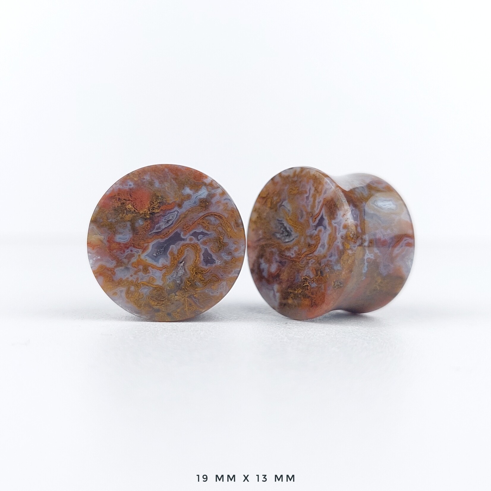 Grit Lapidary Double Flare Plugs Red Moss Agate (Pair)