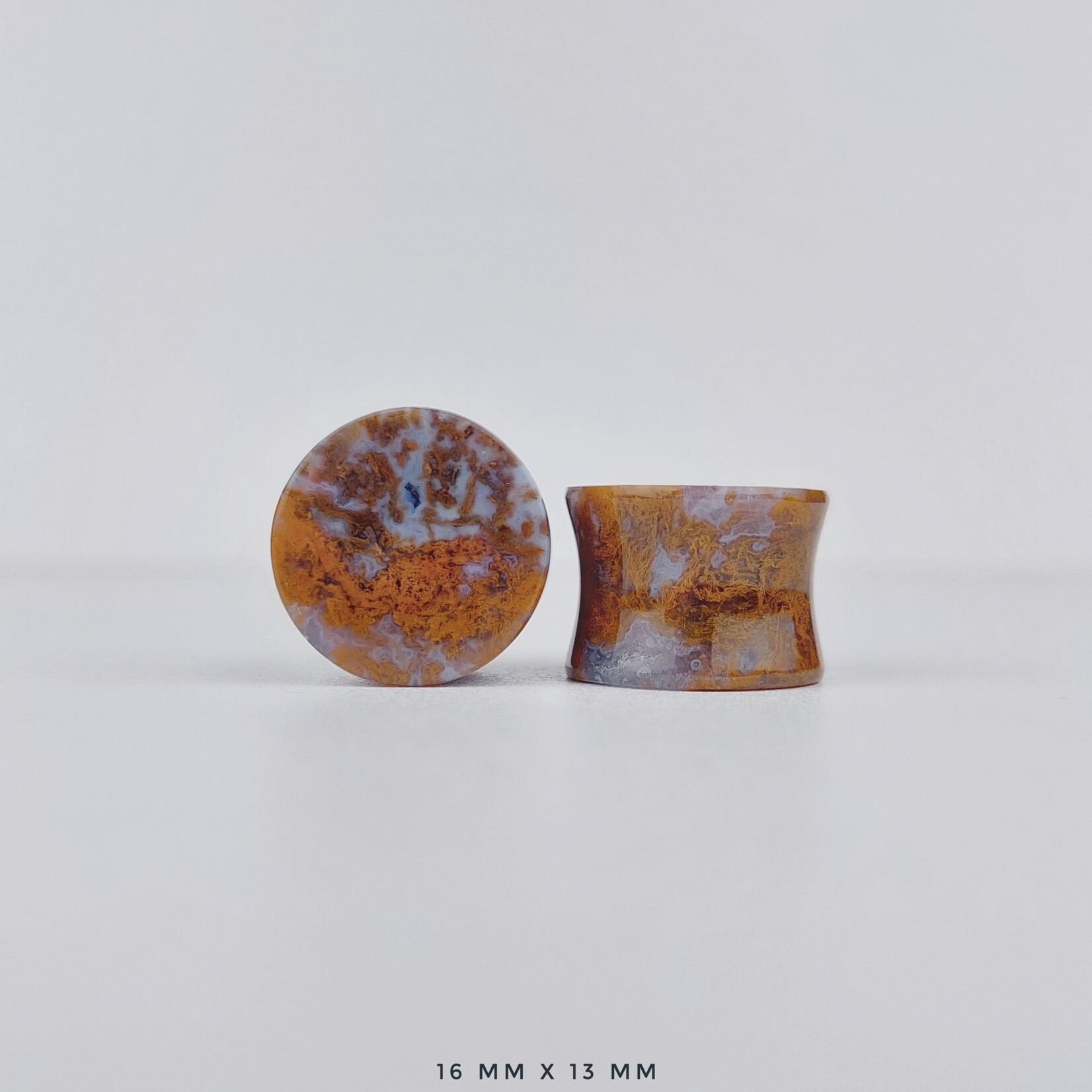 Grit Lapidary Double Flare Plugs Red Moss Agate (Pair)