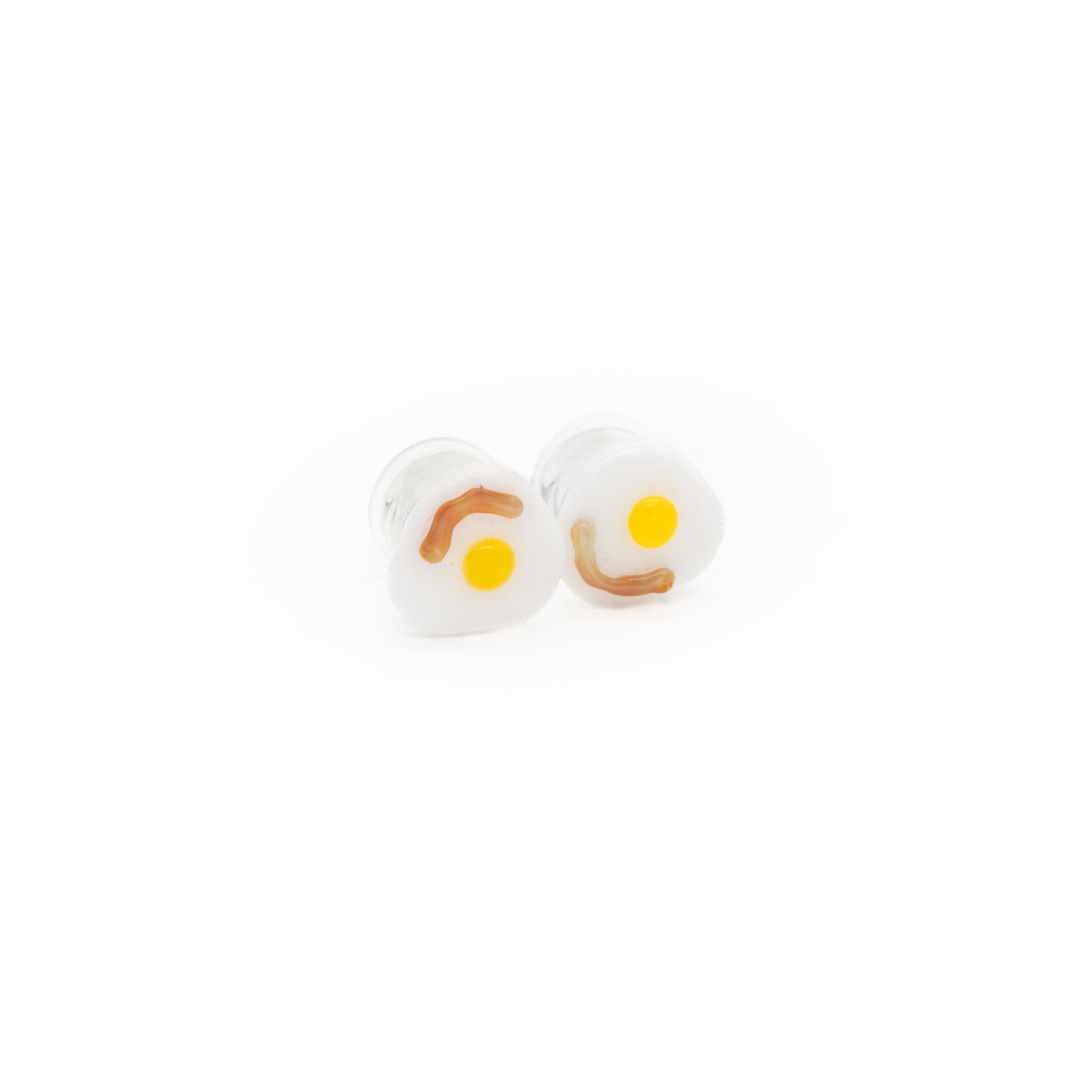 Gorilla Glass Double Flare (DF) Glass Plugs - Bacon n' Egg (Pair)