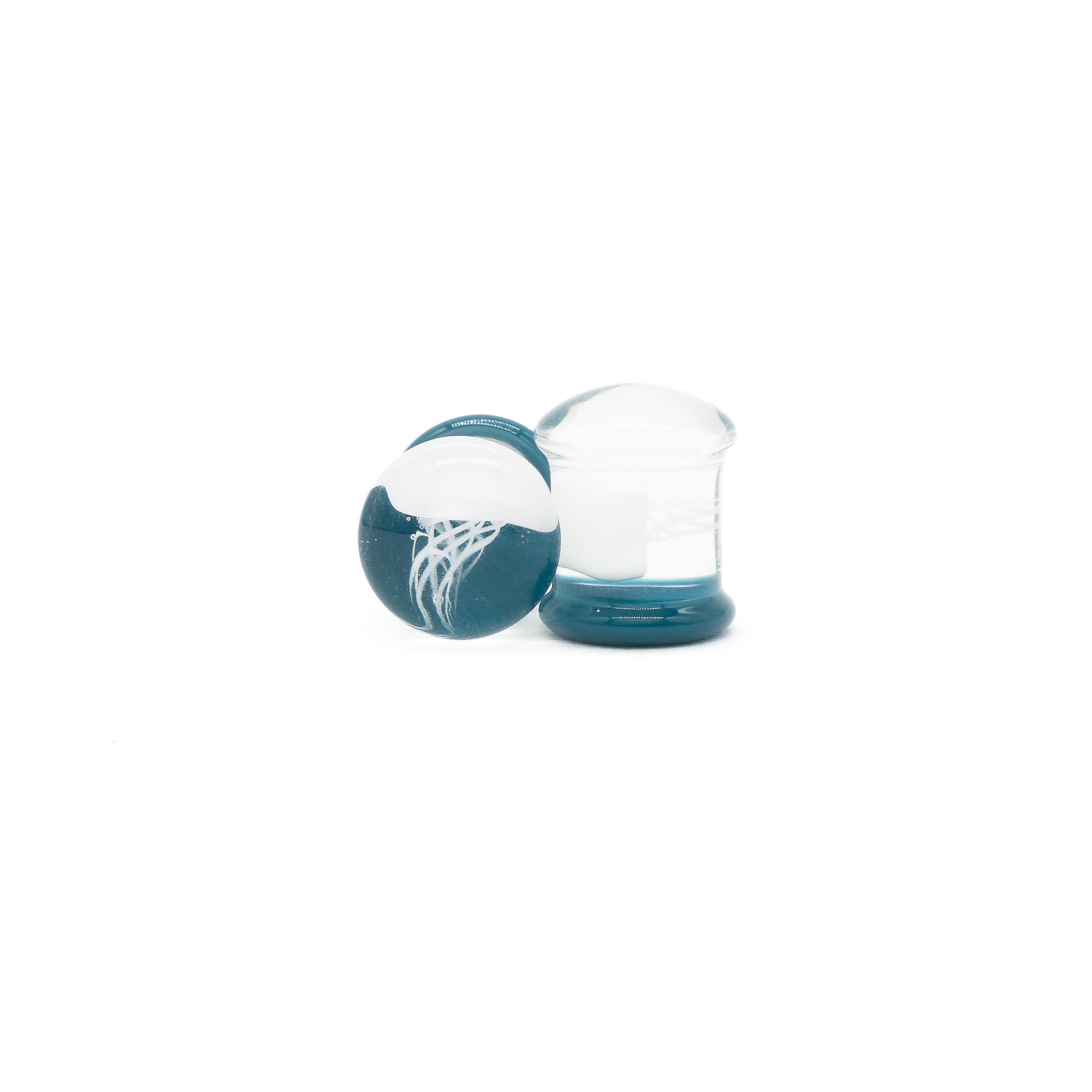 Gorilla Glass Double Flare (DF) Glass Plugs - White Jellyfish (Pair)