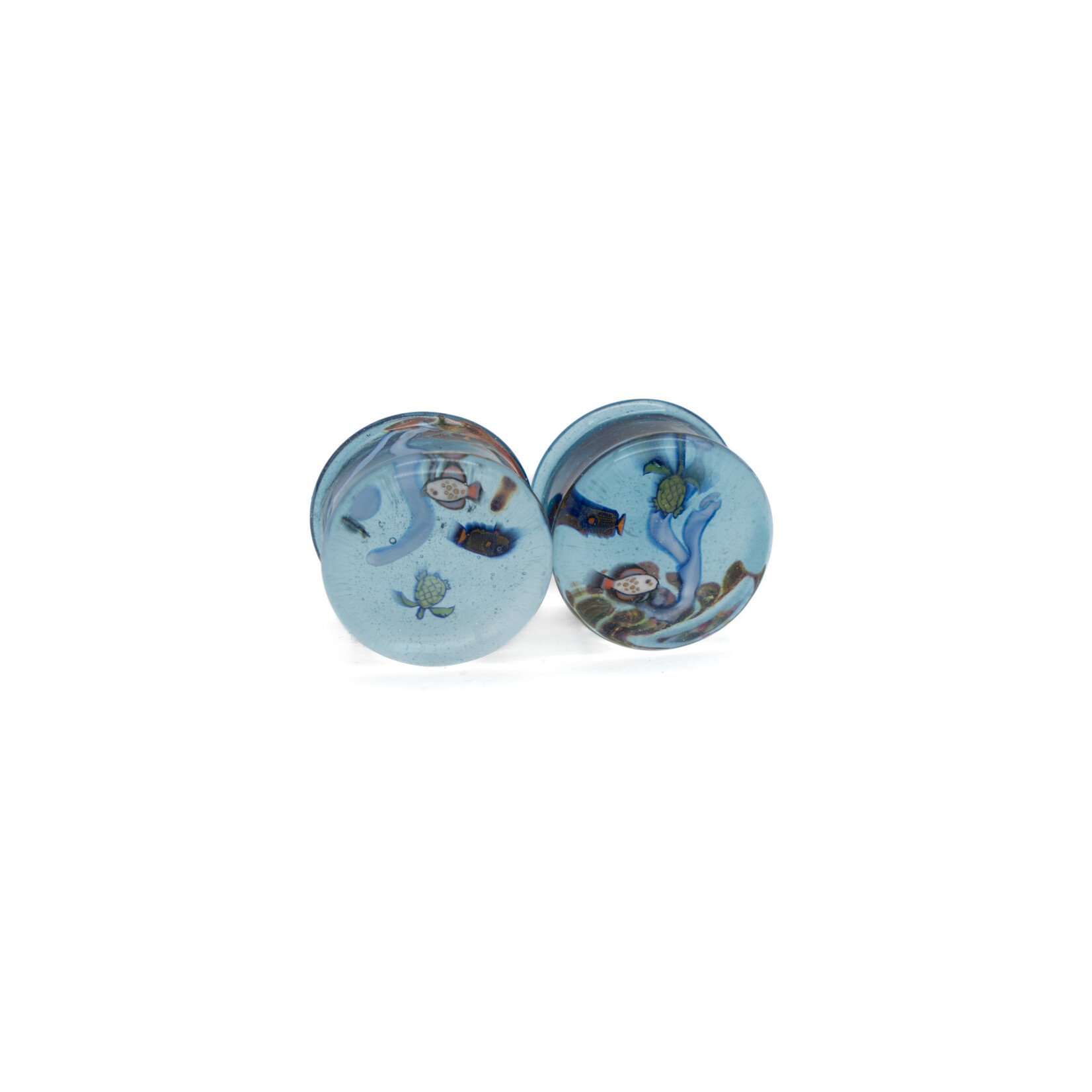 Glasswear Studios Double Flare (DF) Glass Plugs - Light Indigo Aquarium (Pair)