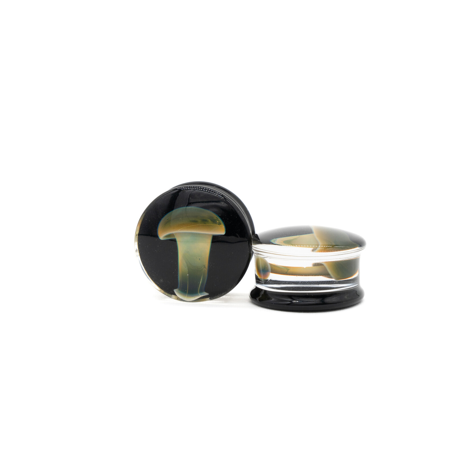 Glasswear Studios Double Flare (DF) Glass Plugs - Moss Mushroom on Black (Pair)