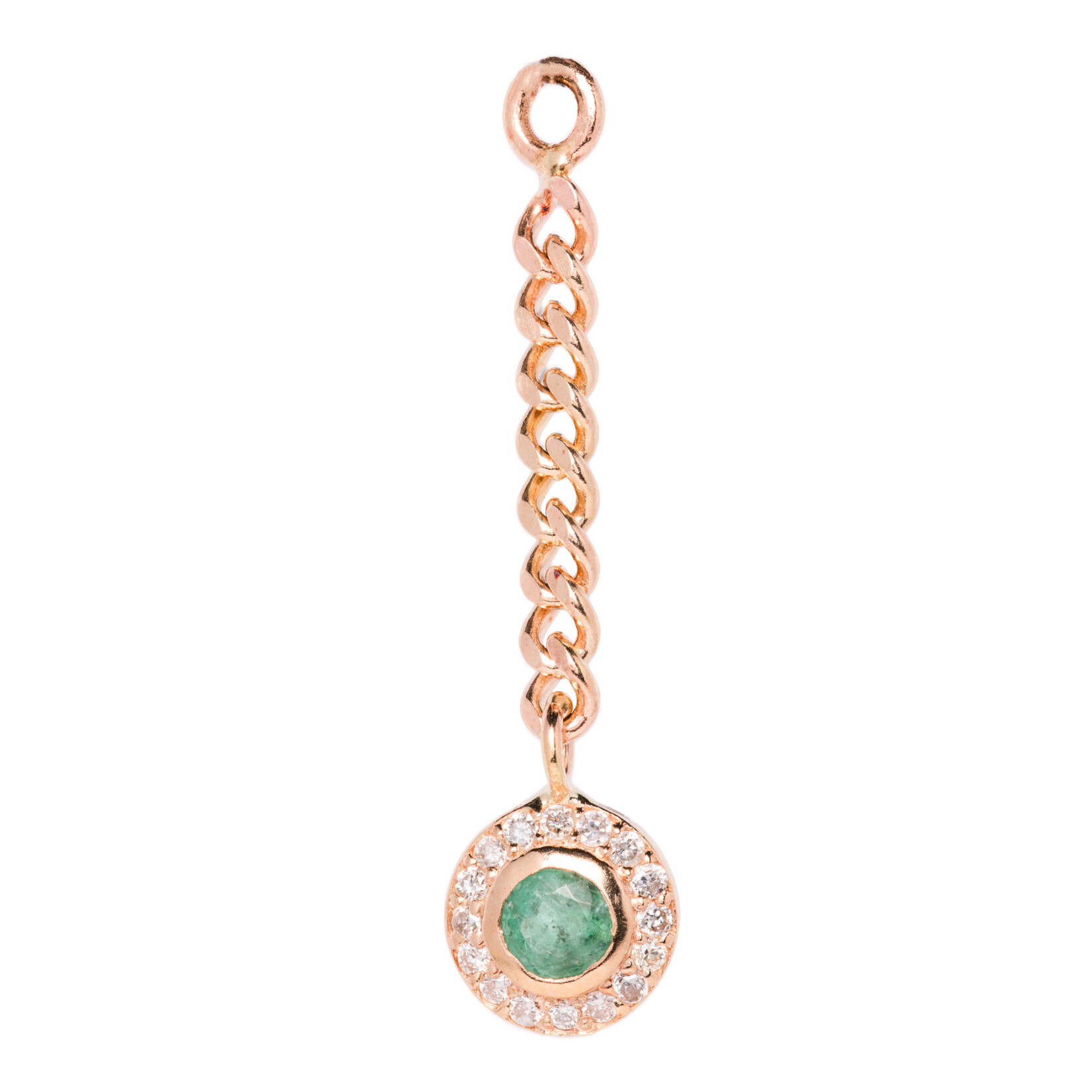 Cailley Elle YG Diamond Halo Dangle Emerald