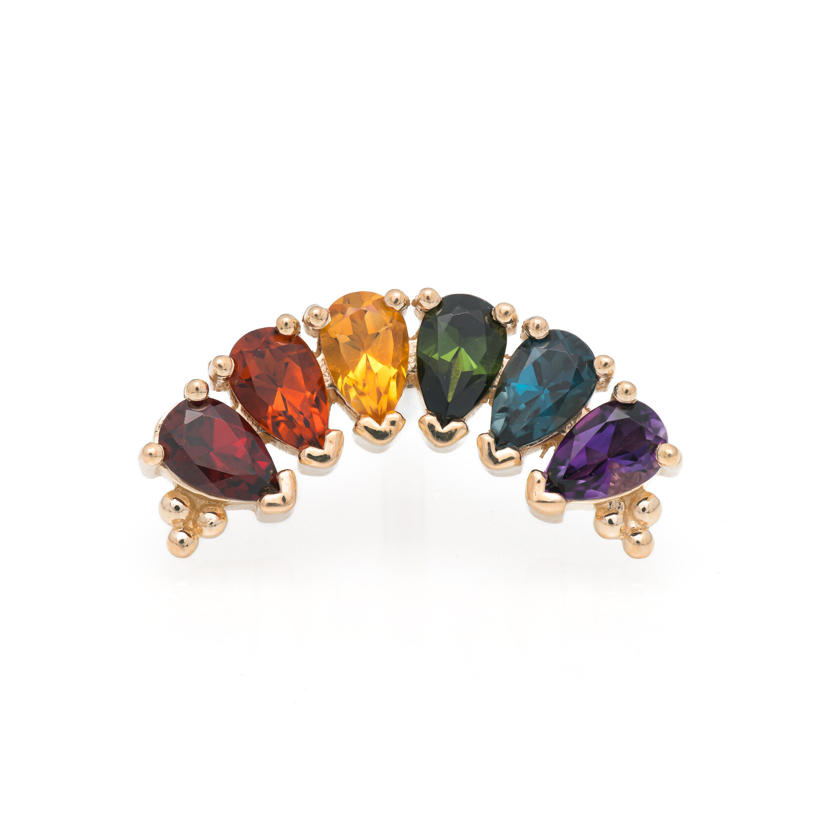 BVLA Yellow Gold 16G Threaded 6 Gem Pear "Panaraya" End – Rainbow Gemstones (Garnet AA, Madeira Citrine, Citrine AA, Green Tourmaline, London Blue Topaz, Amethyst AA)