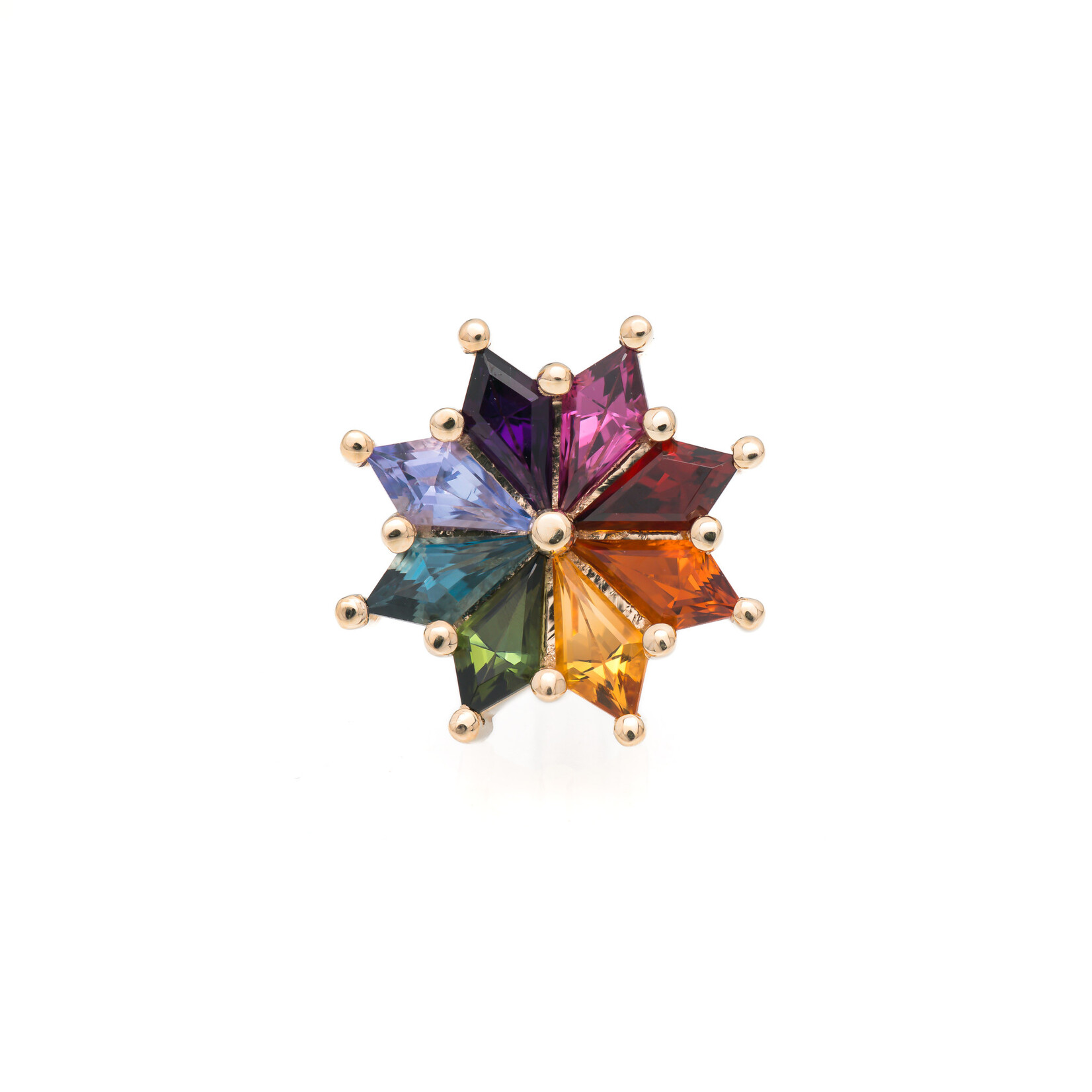 BVLA Yellow Gold 14g "Pablo" End – Rainbow Gemstones (Garnet, Madeira Citrine, Citrine, Green Tourmaline, London Blue Topaz, Tanzanite, Amethyst, Rhodolite)
