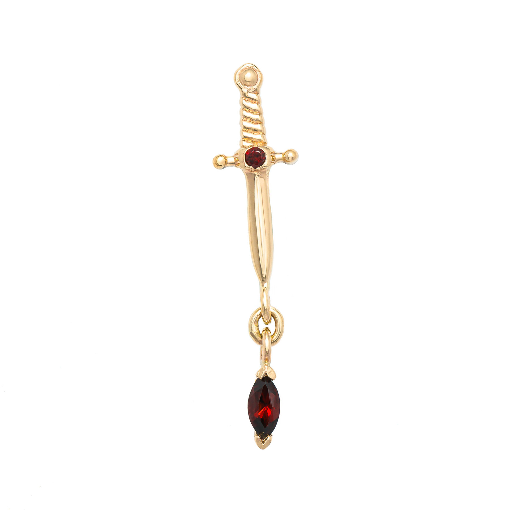 BVLA Yellow Gold 16G Threaded "Kiss of Death" End – Garnet AA