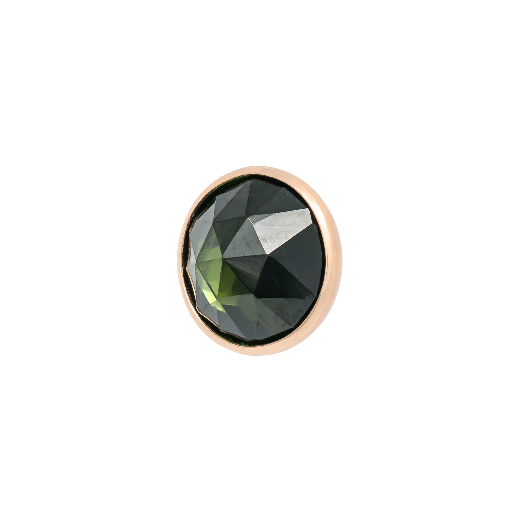 BVLA YG 14g Threaded Round Cup with 6mm Rose Cut Green Tourmaline