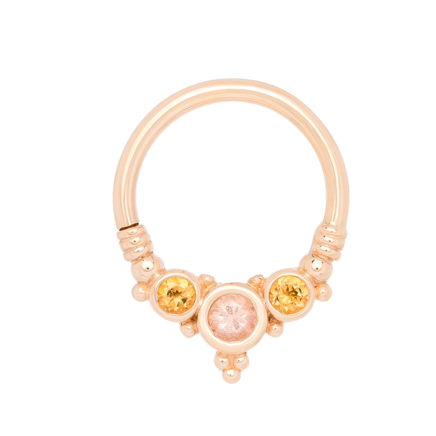 BVLA YG 16g 3/8 Sylvie Seam Ring with Oregon Sunstone and Citrine AA