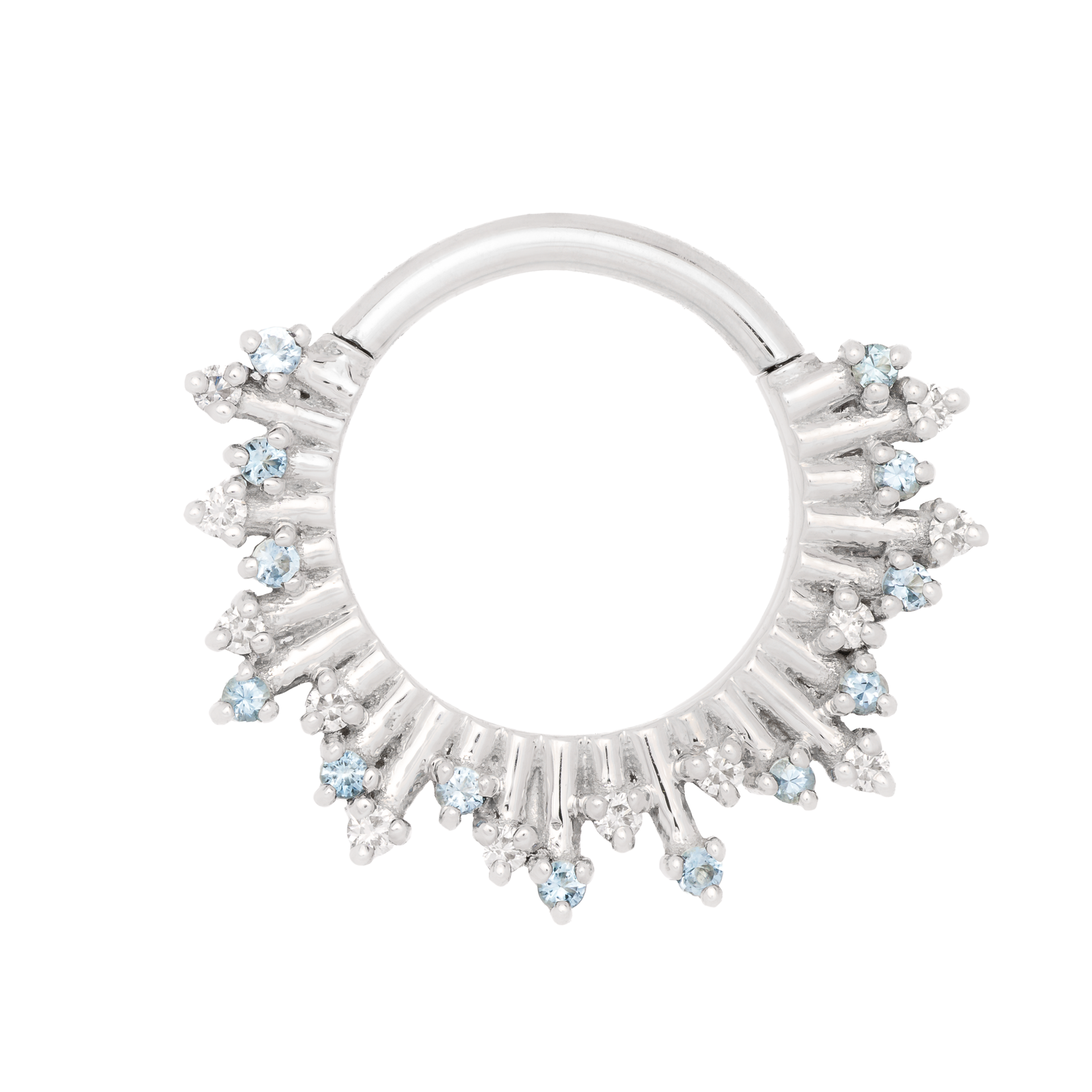 BVLA 16GA 3/8in - Frozen - Hinge Ring  ALTERNATING GEMS 1mm AQUAMARINE(13), 1mm White DIAMOND VS (12)