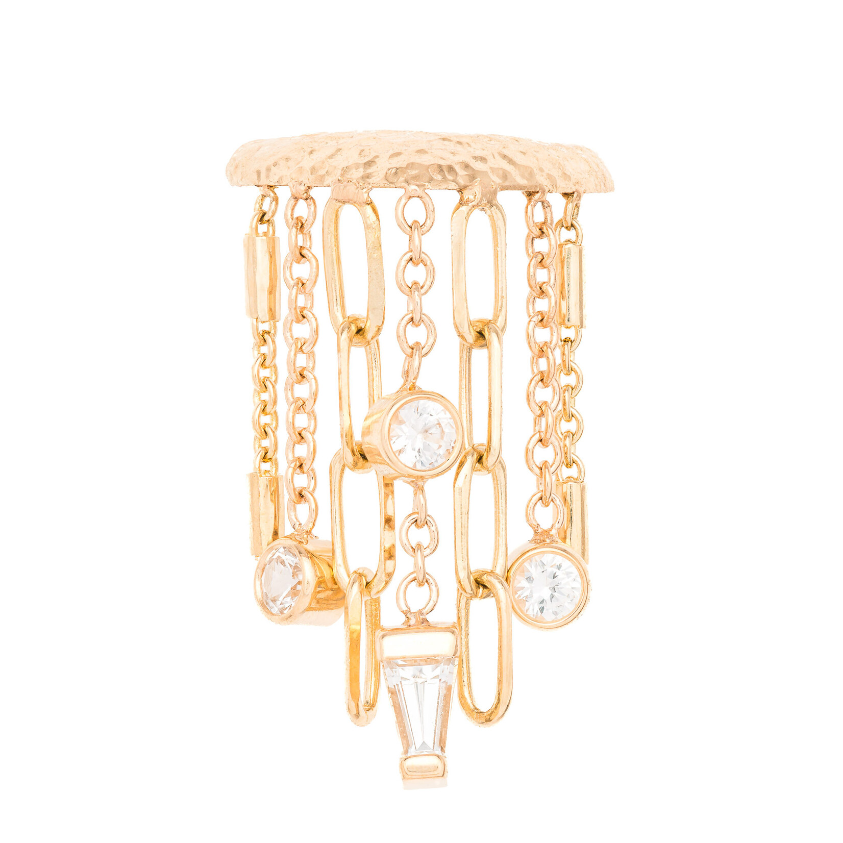 BVLA YG 16G 5/16" Defy Gravity Hinge Ring  - 2mm White Sapphire AA DC (3), 3x2x1mm White Sapphire Baguette (1)