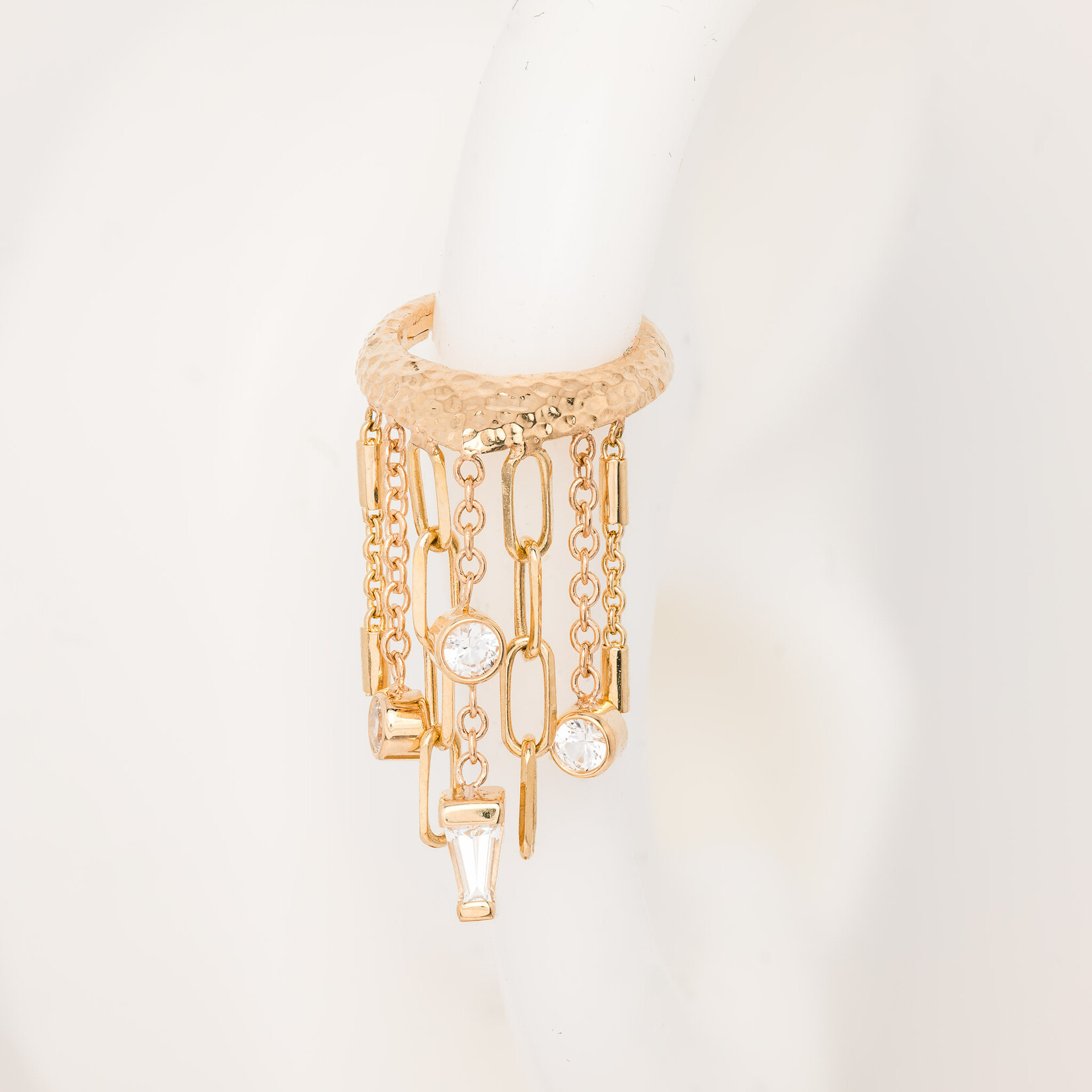 BVLA YG 16G 5/16" Defy Gravity Hinge Ring  - 2mm White Sapphire AA DC (3), 3x2x1mm White Sapphire Baguette (1)