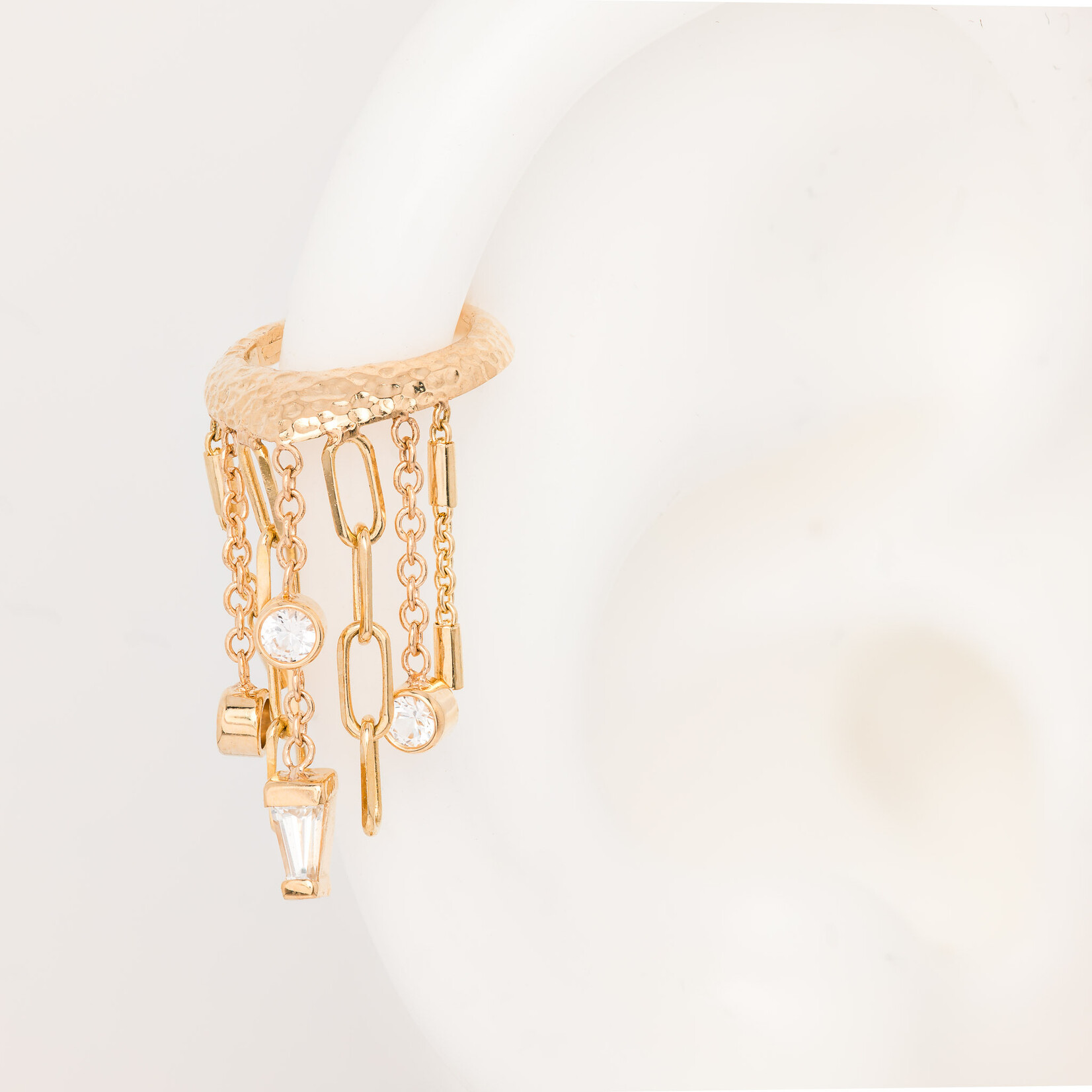 BVLA YG 16G 5/16" Defy Gravity Hinge Ring  - 2mm White Sapphire AA DC (3), 3x2x1mm White Sapphire Baguette (1)