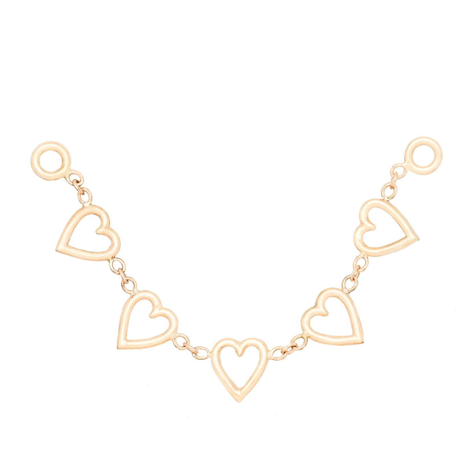 BVLA YG String of Hearts Chain Attachment - 1 1/2in - Single Length of 1mm Cable Chain with (5) 4.5mm Open Hearts - 16GA Jump Rings at Each End