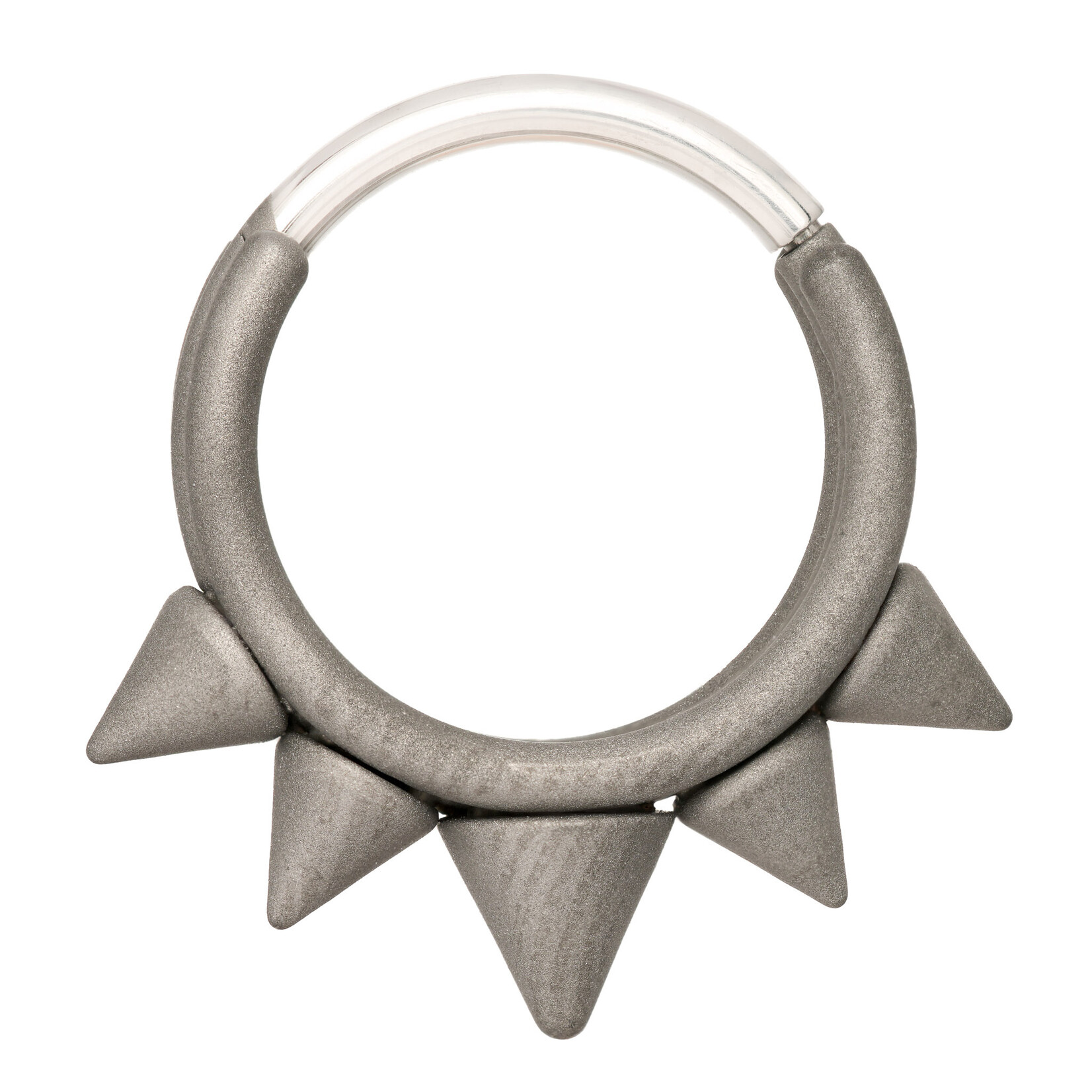 Zadamer Jewelry 16g 3/8 Titanium 5-Spike Hinged Rings - Dark Matte Sandblasted