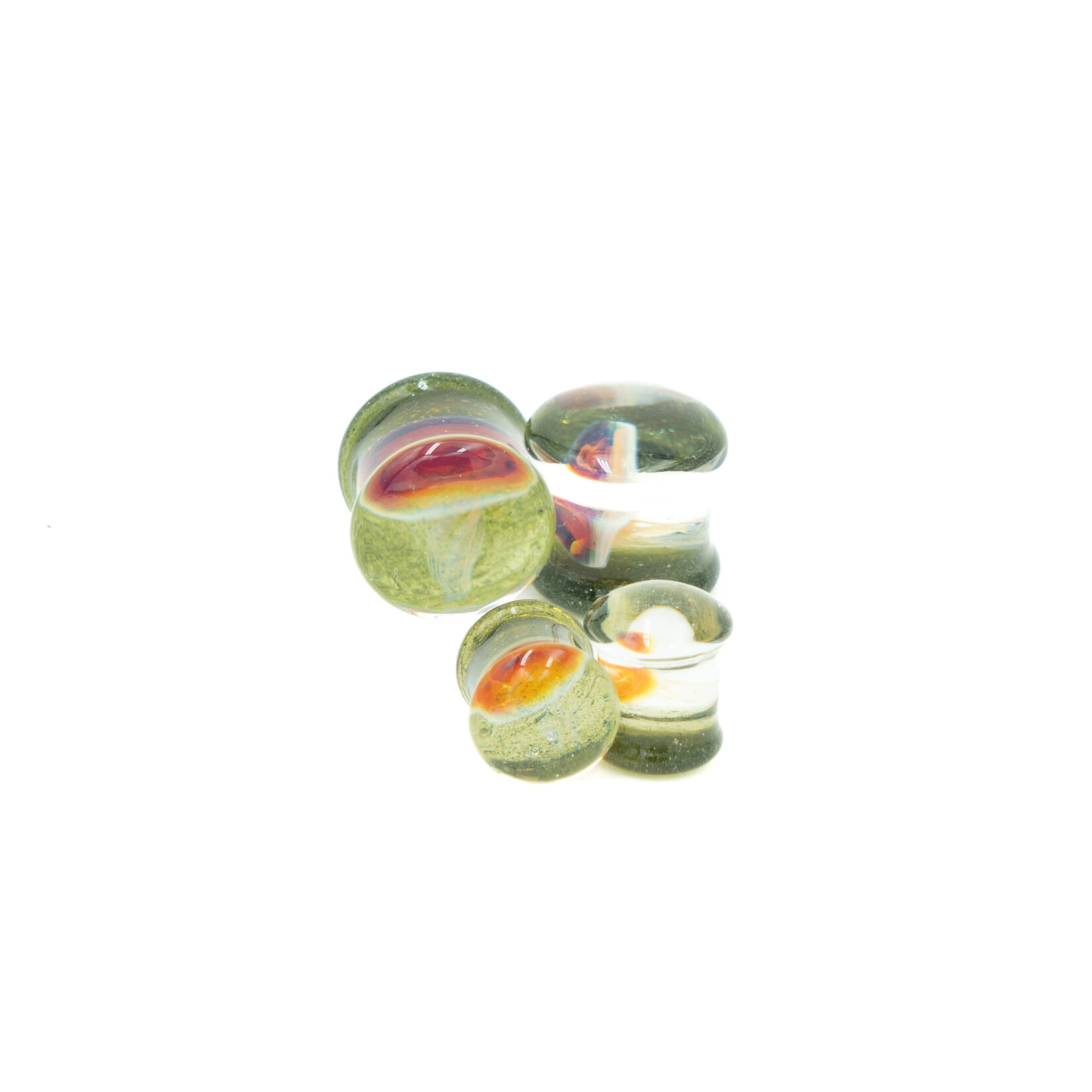 Gorilla Glass Double Flare (DF) Glass Plugs - Amber/Purple Jellyfish (Pair)