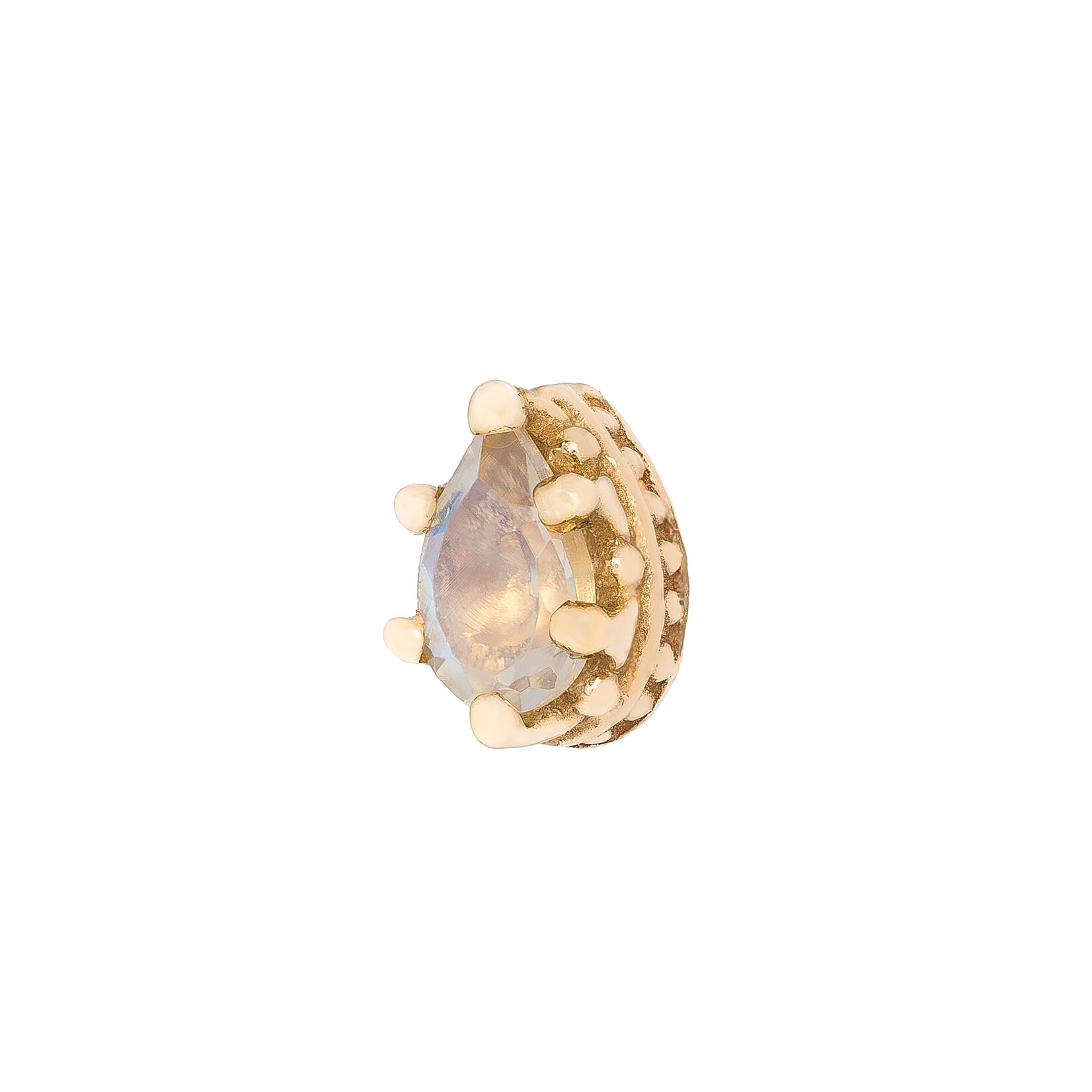 BVLA YG Threadless Pear Crown 4mm Rainbow Moonstone
