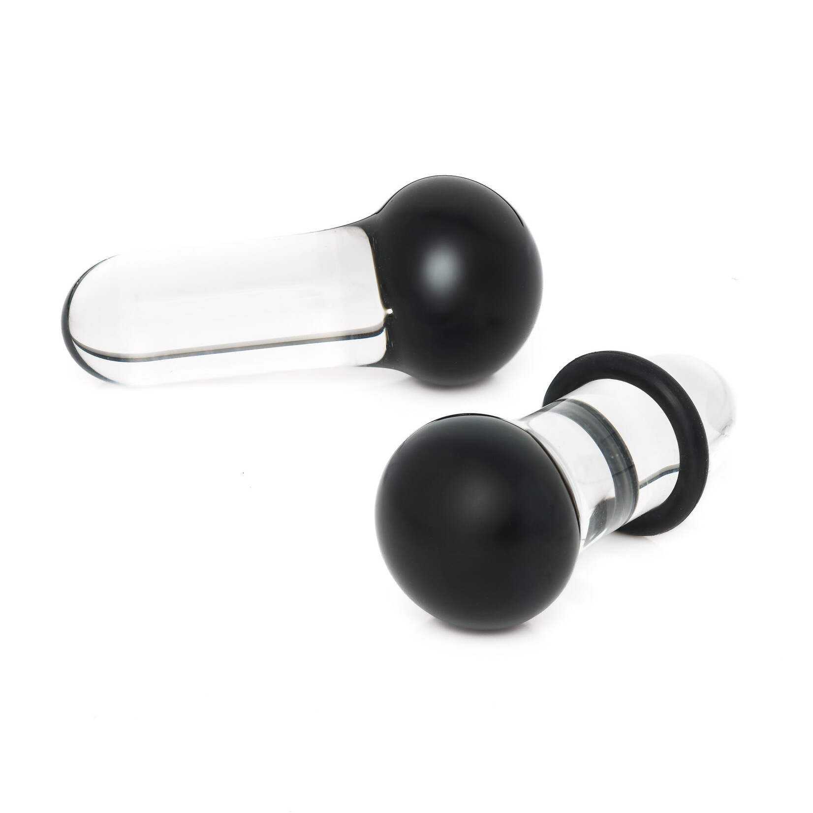 Glasswear Studios Single Flare (SF) Glass Plugs - Black Ball Color Front (Pair) Black 0g