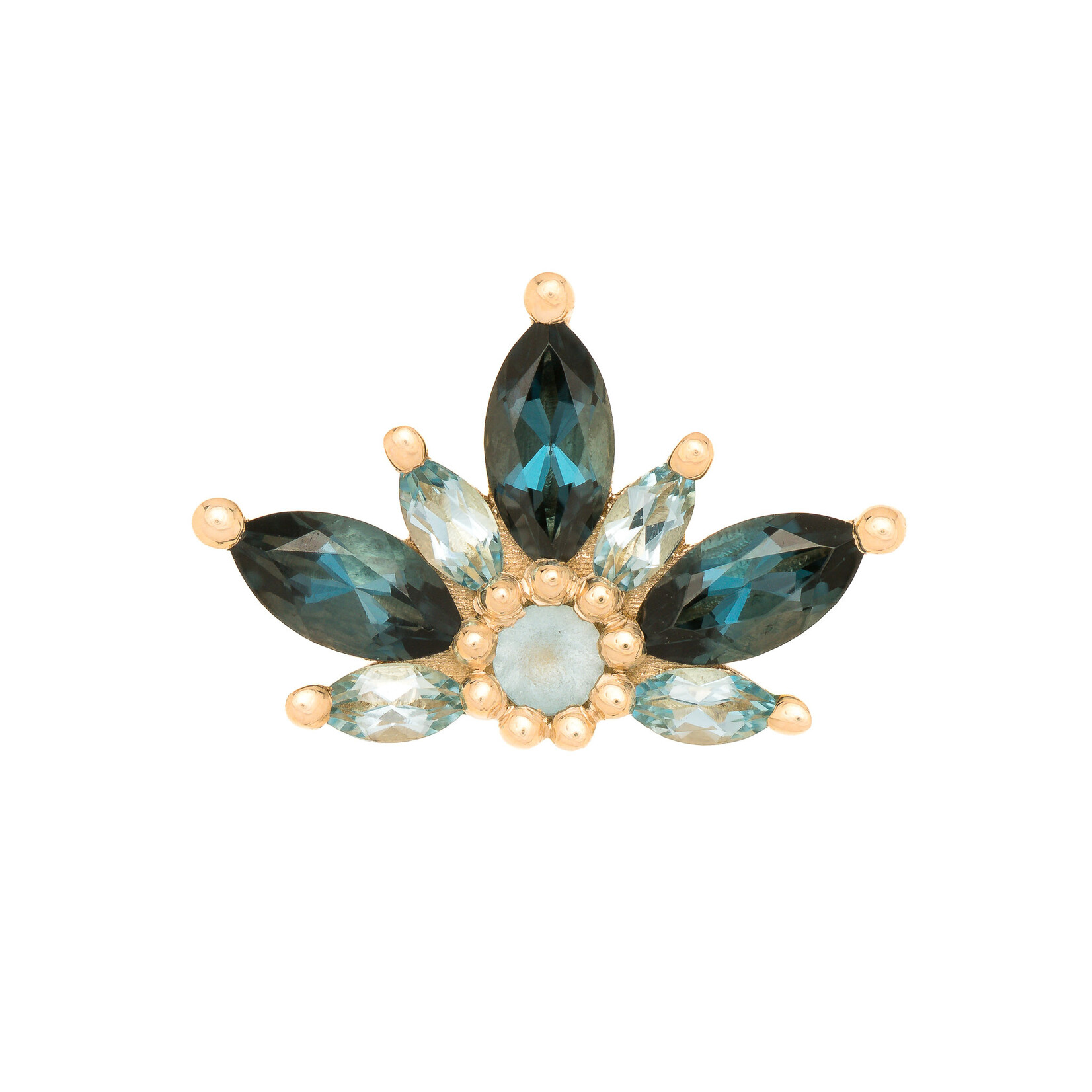 BVLA 16GA Small Starling - 11mm - Alternating 4x2mm London TOPAZ AA Marquise (3), 2.5x1.25mm Swiss Topaz AA Marquise (4), 1.75mm SANDBLASTED Swiss Blue TOPAZ AA (1)