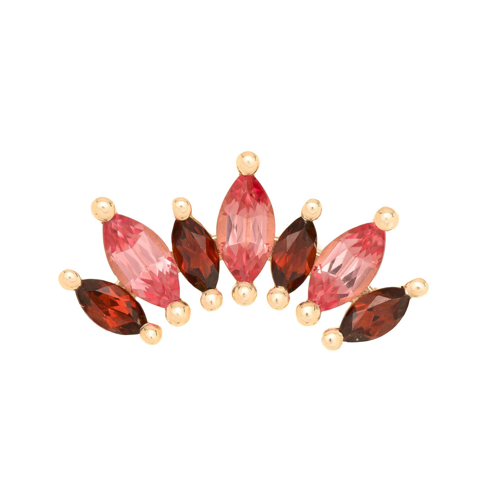 BVLA YG 16GA Threaded Athena - 12.5mm - (3) 4x2mm Marquise Prongs, (4) 3x1.5mm Marquise Prongs 3x1.5mm GARNET AA Marquise (4), 4x2mm Chatham Lab Created Padparadscha SAPPHIRE Marquise (3)