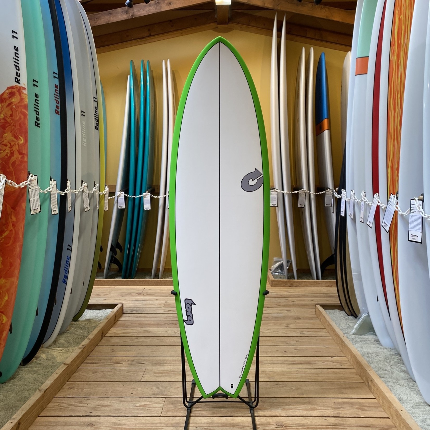 TORQ Surfboards 5'11 Torq Fish Carbon Strip Green Rail.