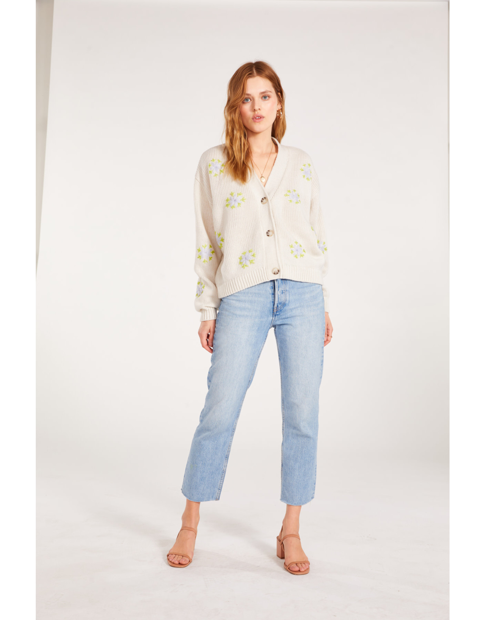 bb dakota White Floral Cardigan