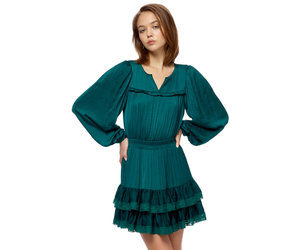 split neck mini swing dress Split-Neck Crinkle Gauze Mini Swing Dress