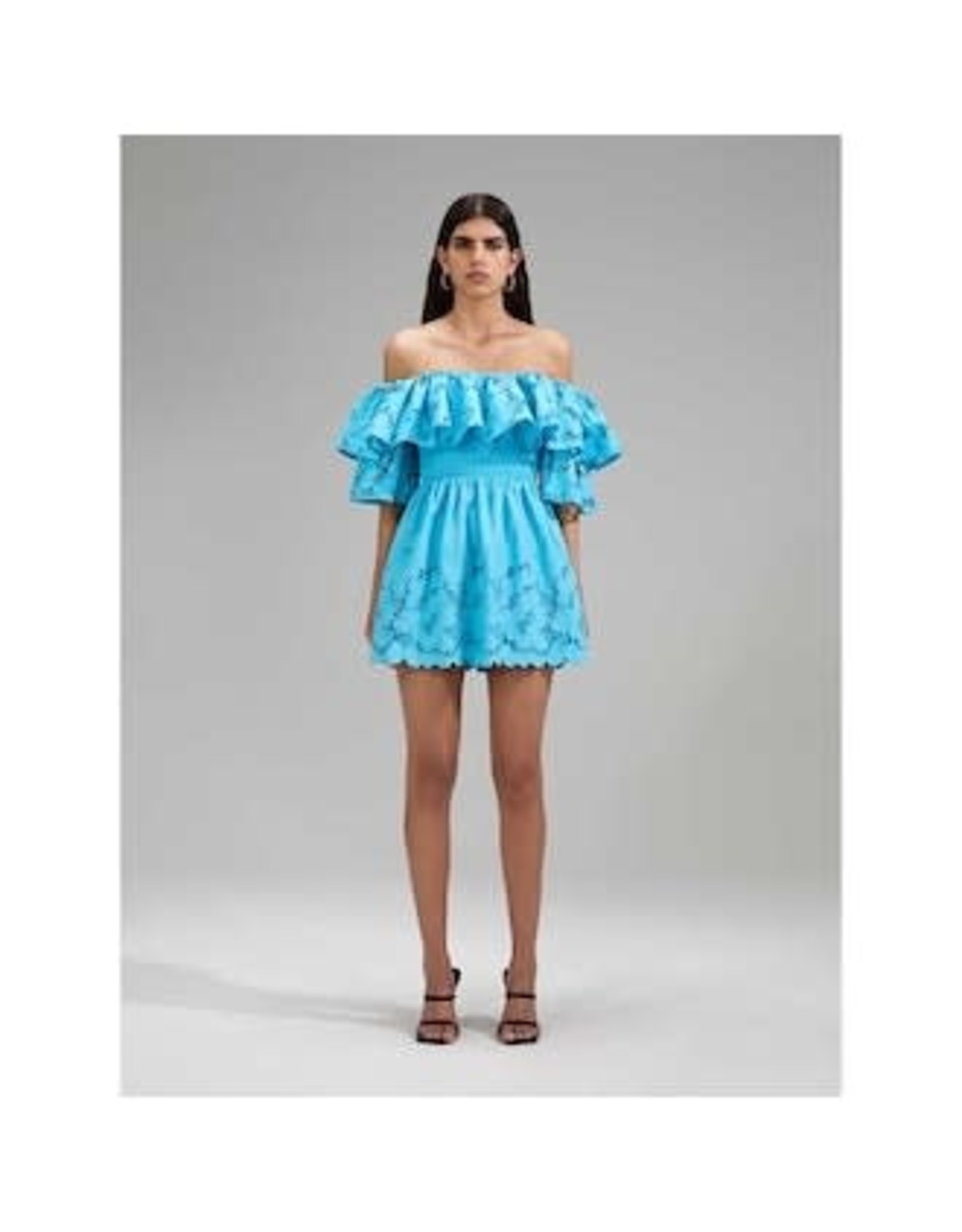 Self Portrait BLUE COTTON LACE MINI DRESS