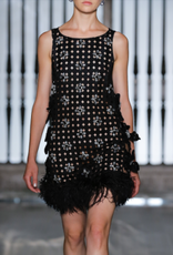 PatBo Hand-beaded Eyelet Mini Dress With Feather Trim
