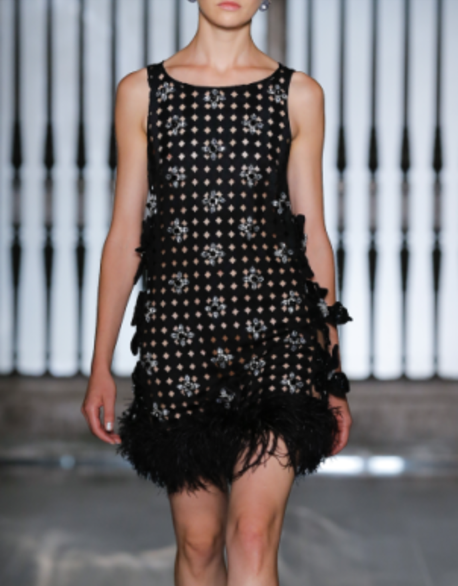 PatBo Hand-beaded Eyelet Mini Dress With Feather Trim