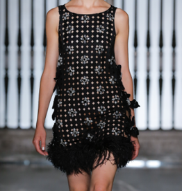 PatBo Hand-beaded Eyelet Mini Dress With Feather Trim