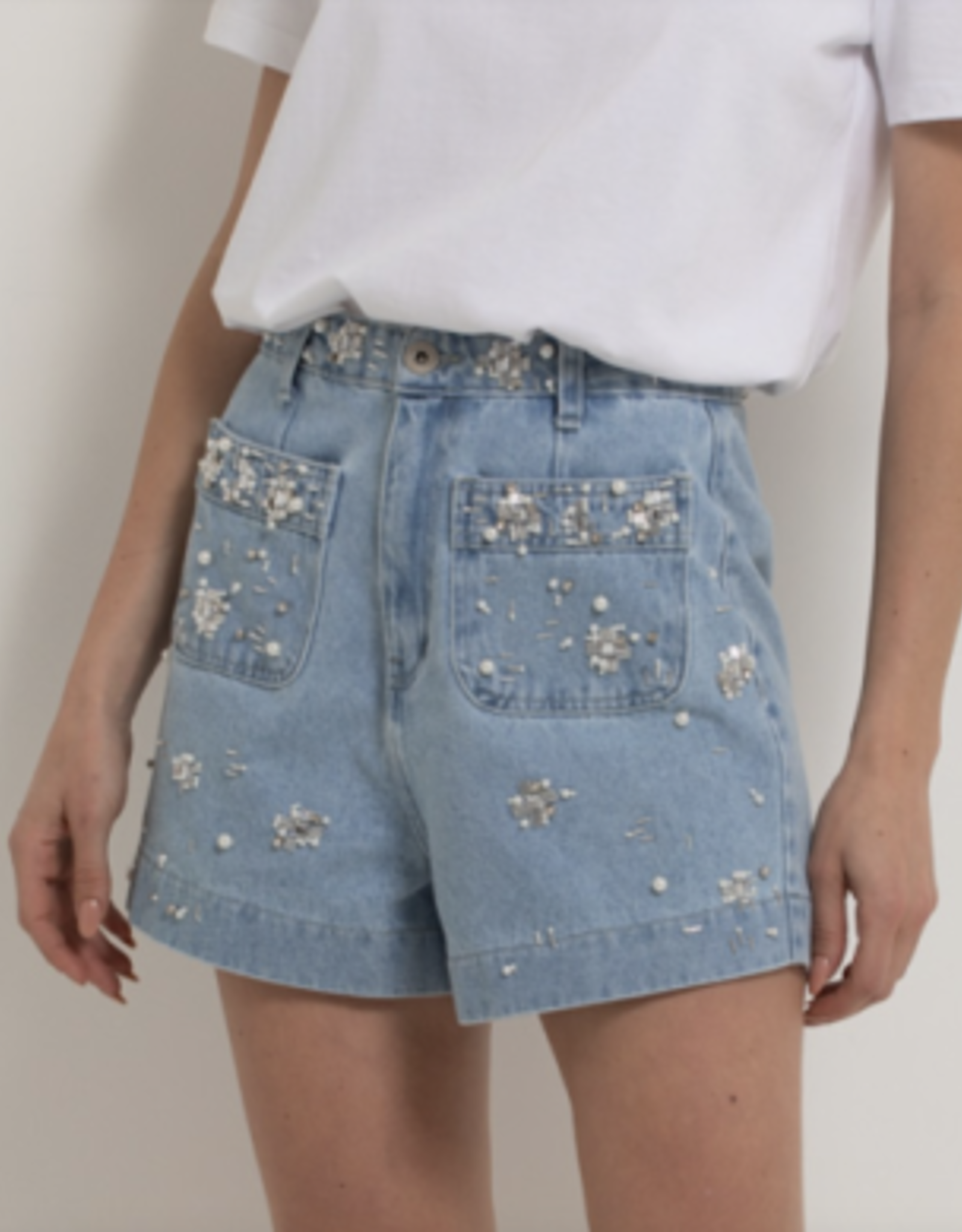 PatBo Hand-beaded Denim Shorts