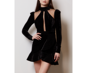 patbo velvet and lurex mini dress PatBo Long Sleeve Velvet Mini Dress