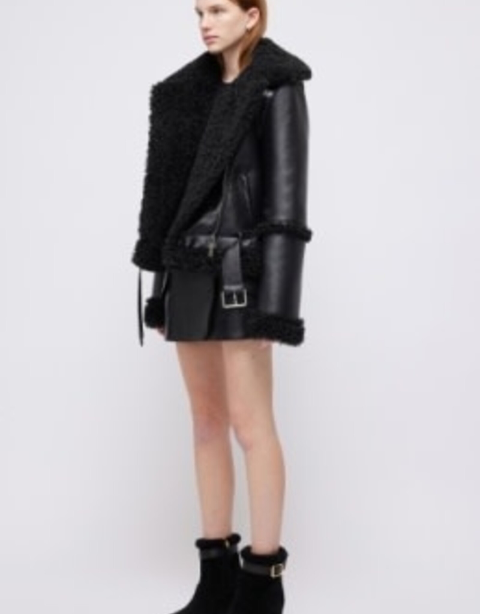 SIMKHAI CHARLESTON SHERPA MOTO JACKET W/ REMOVABLE SLEEVES