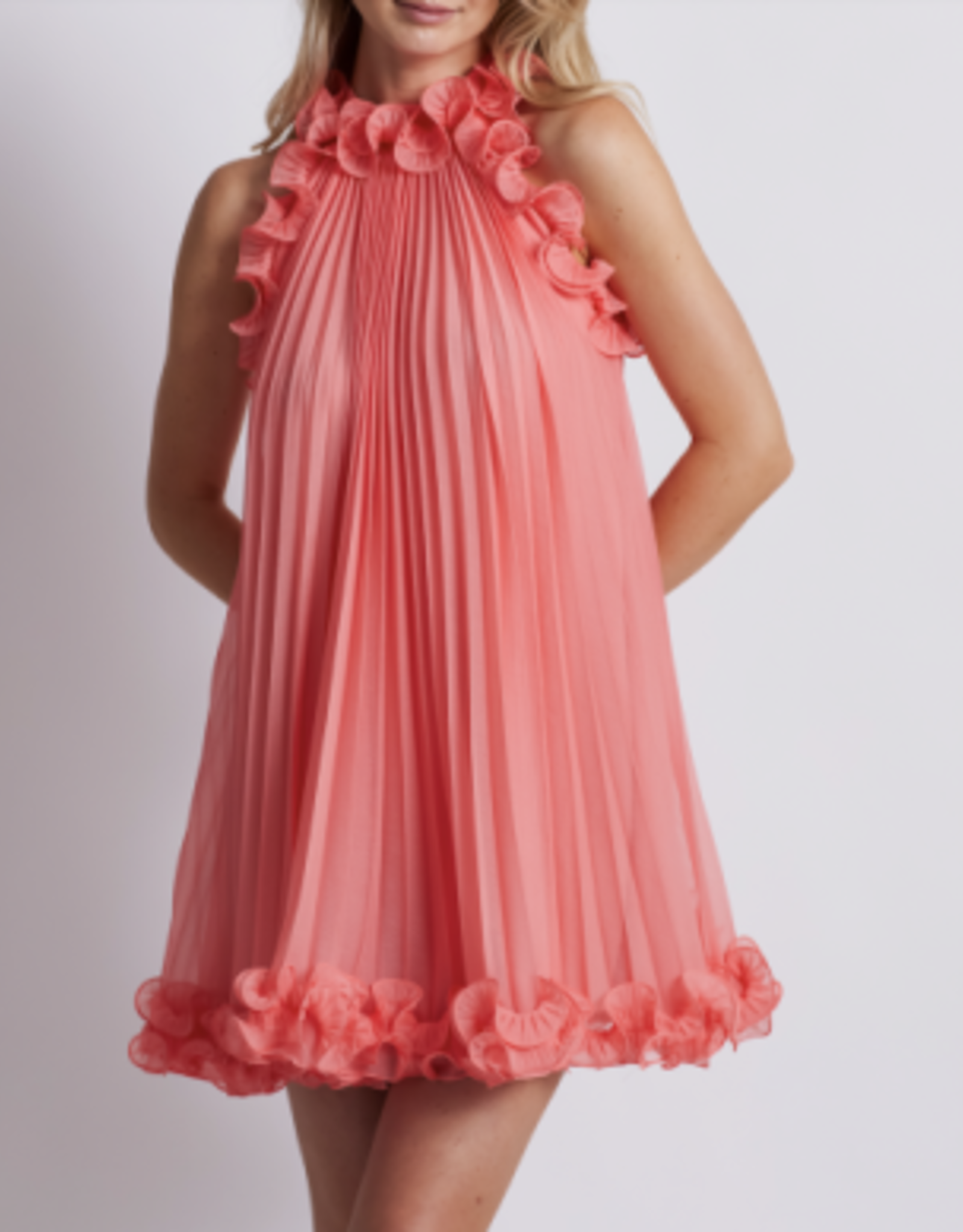 PatBo Pleated High Neck Mini Dress