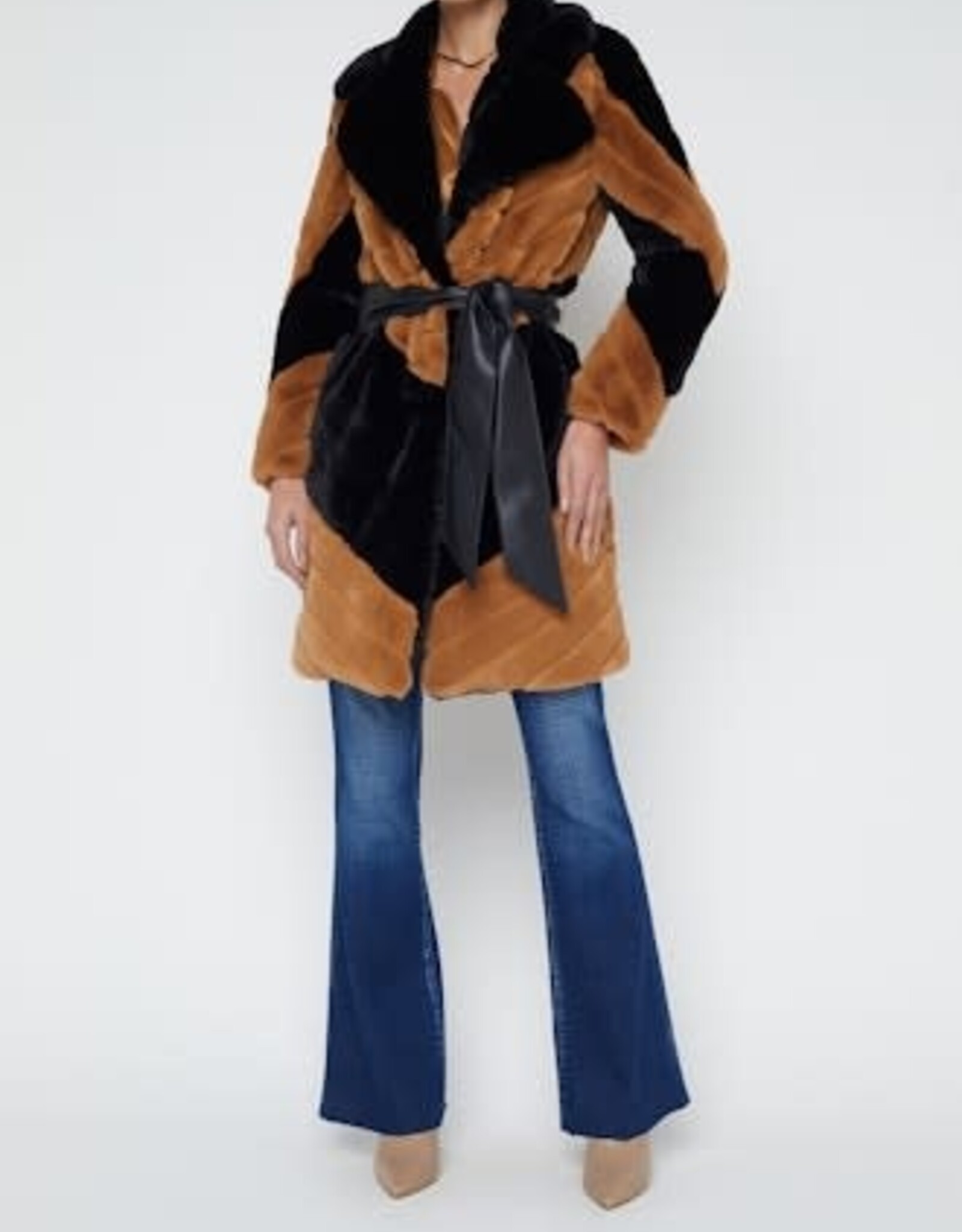 L'AGENCE ZOYA BELTED FAUX FUR COAT