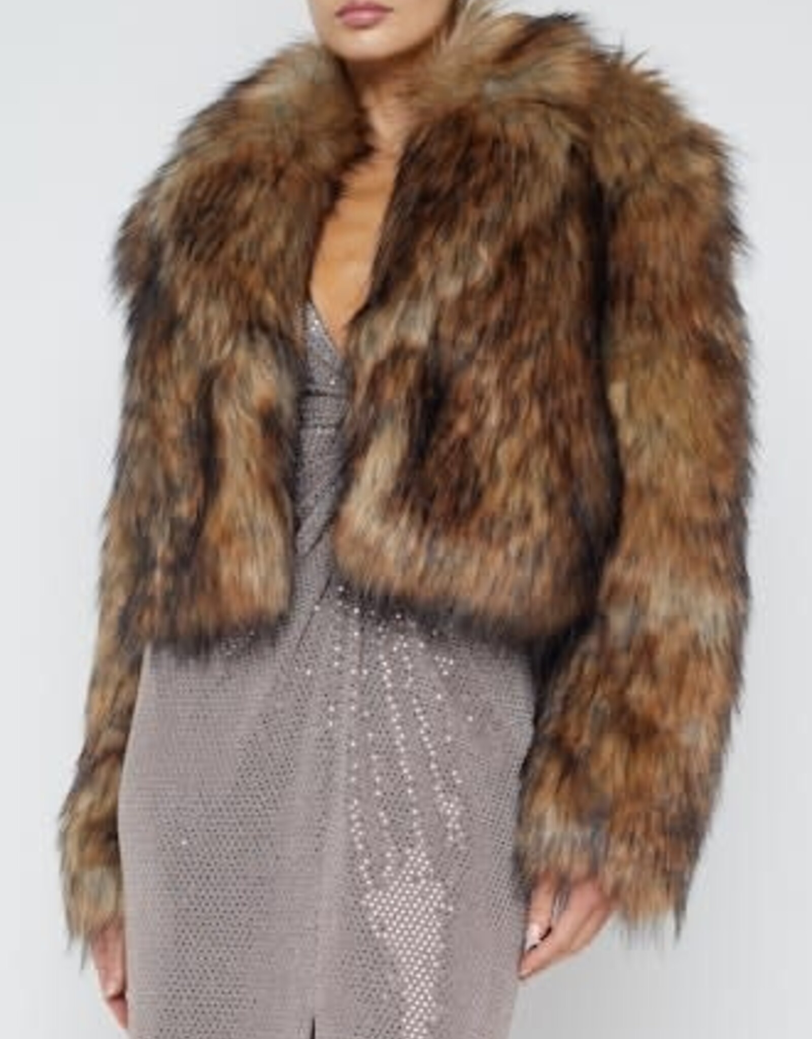 L'AGENCE AURA CROP FAUX FUR COAT
