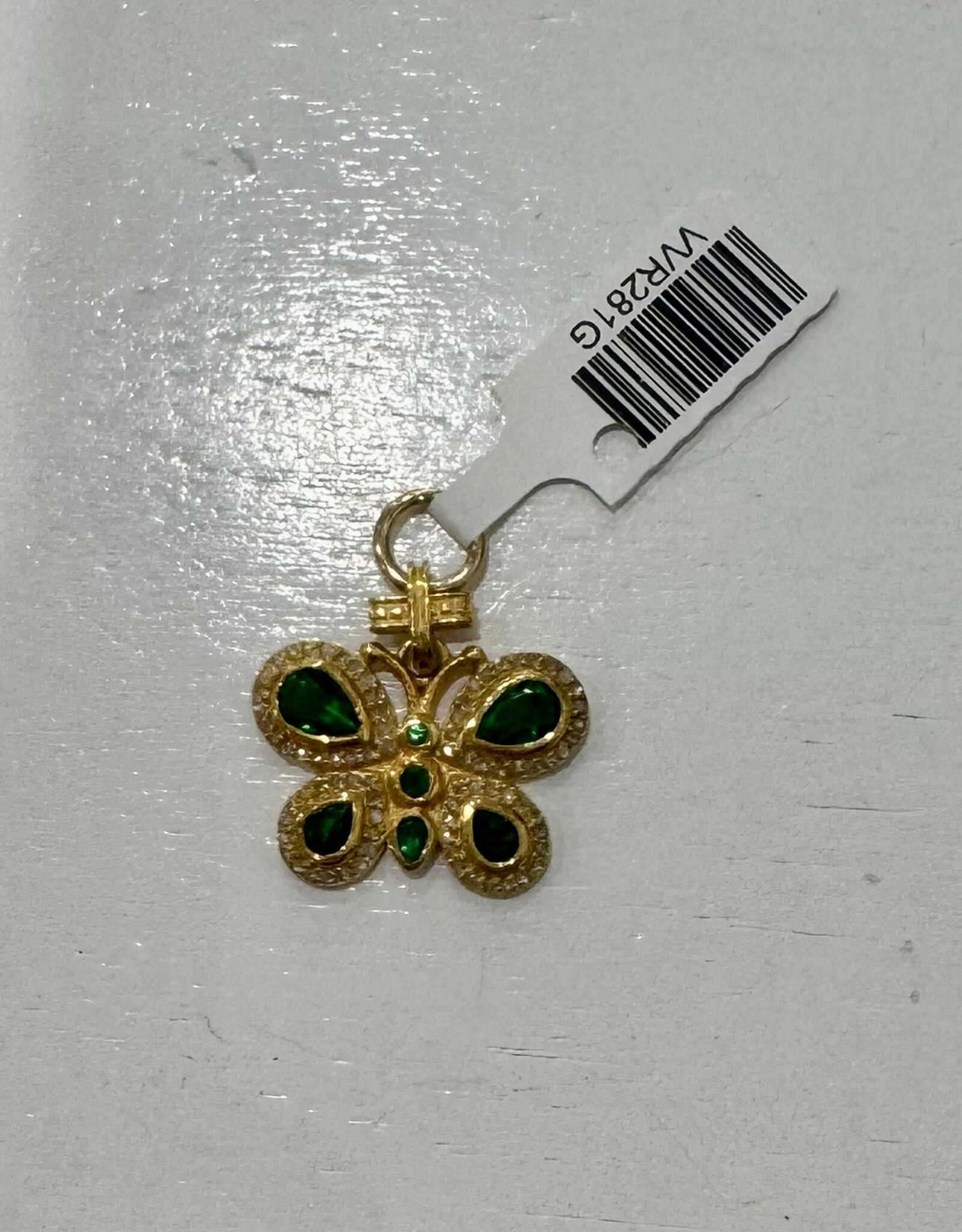 Sennod Jewelry Design VVR281G - stone butterfly w/ diamonds / green