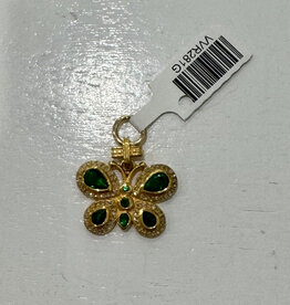 Sennod Jewelry Design VVR281G - stone butterfly w/ diamonds / green