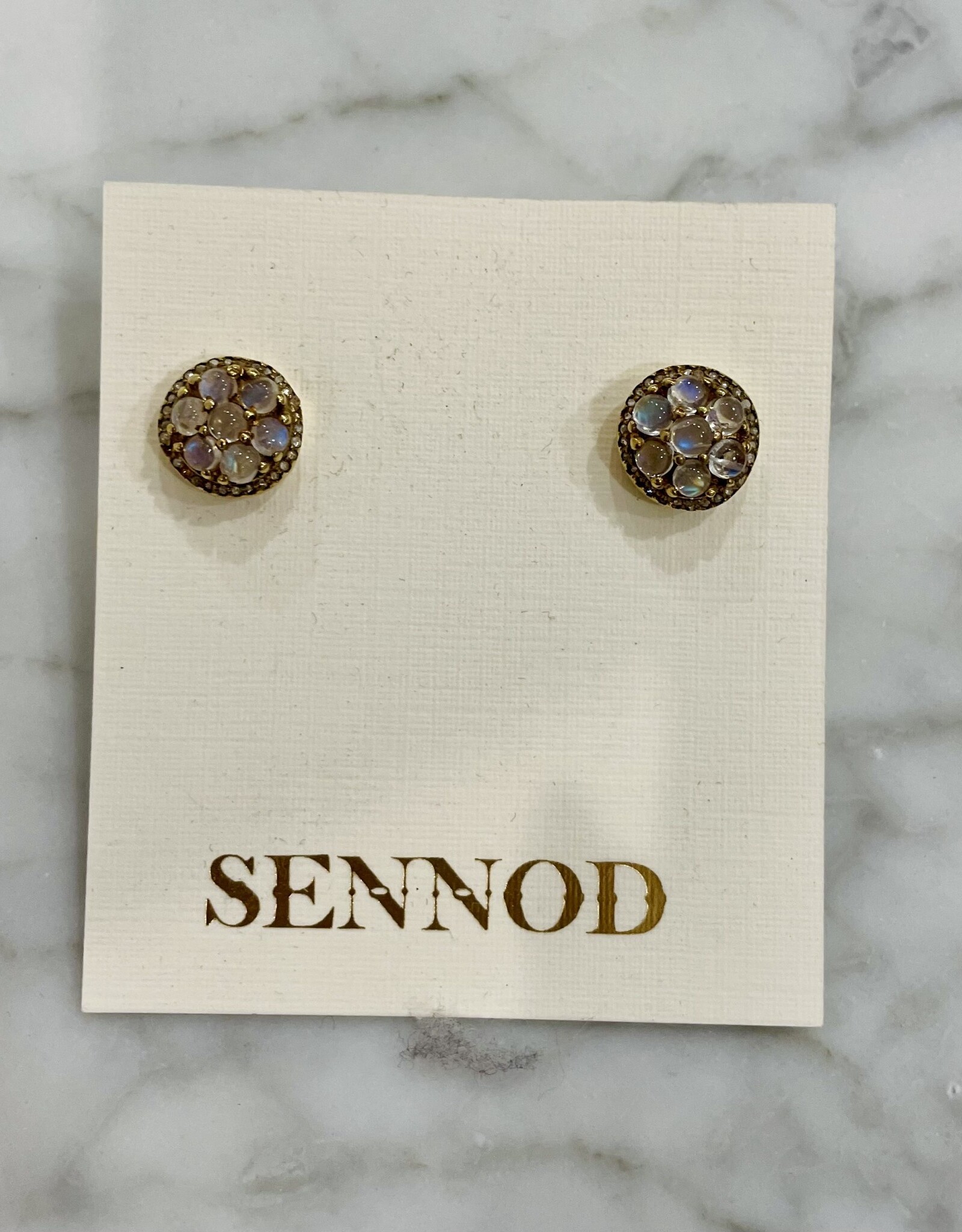 Sennod Jewelry Design E1433-CLUSTER STUD- MOONSTONE/DIAMOND