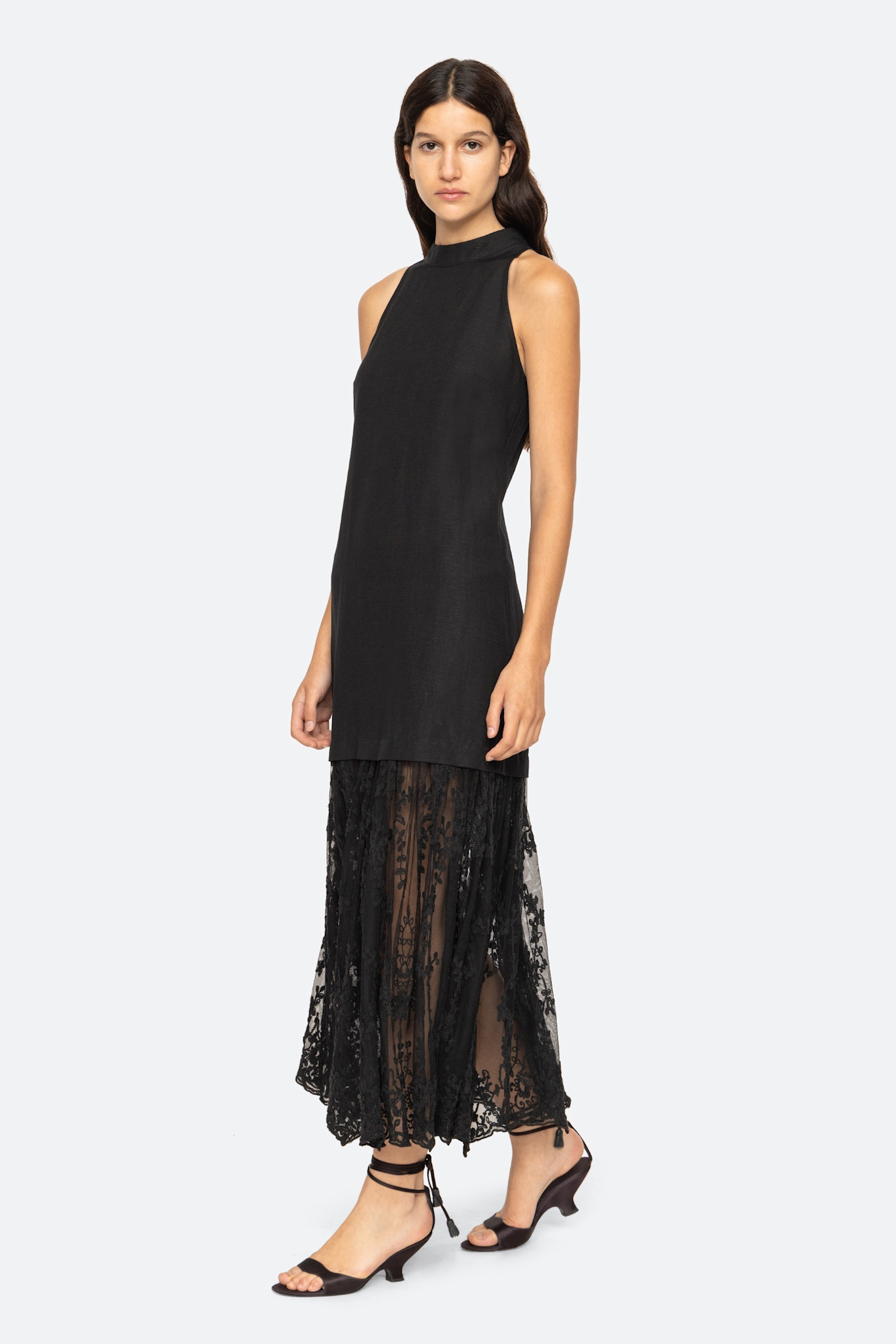 【Sea】Marja Embroidery Mesh Combo Tank Dress ワンピース Sea Women's Marja Embroidery Mesh Combo Tank Dress, Black
