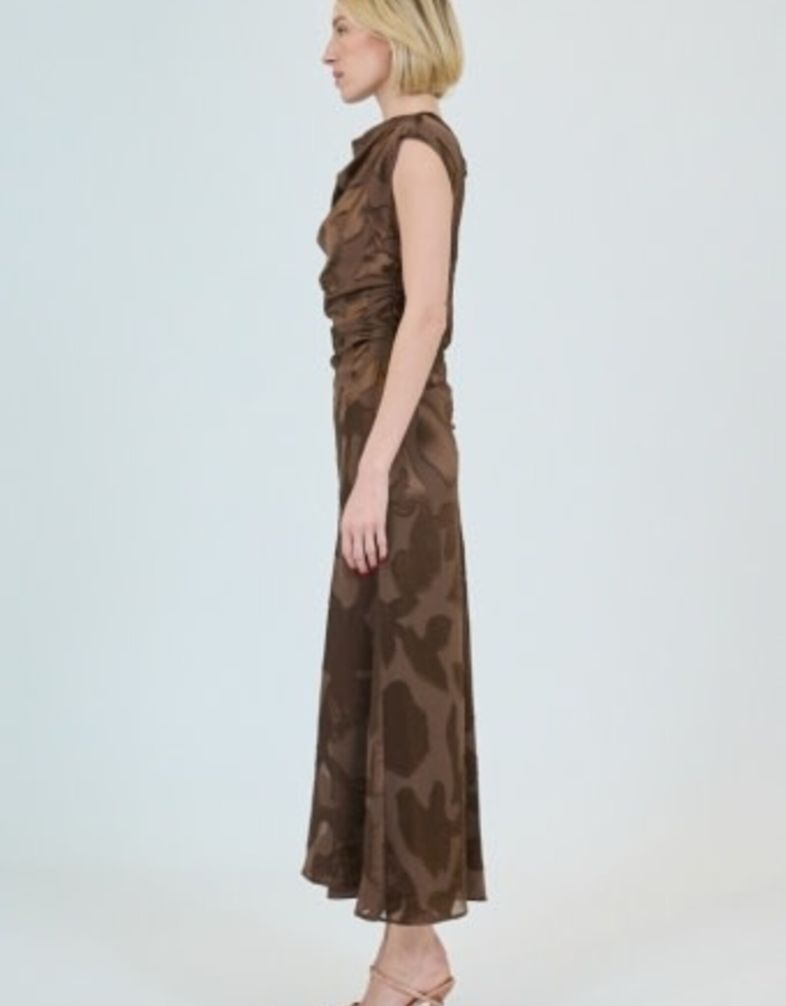 SIMKHAI BURKE S/L DRAPED MIDI DRESS
