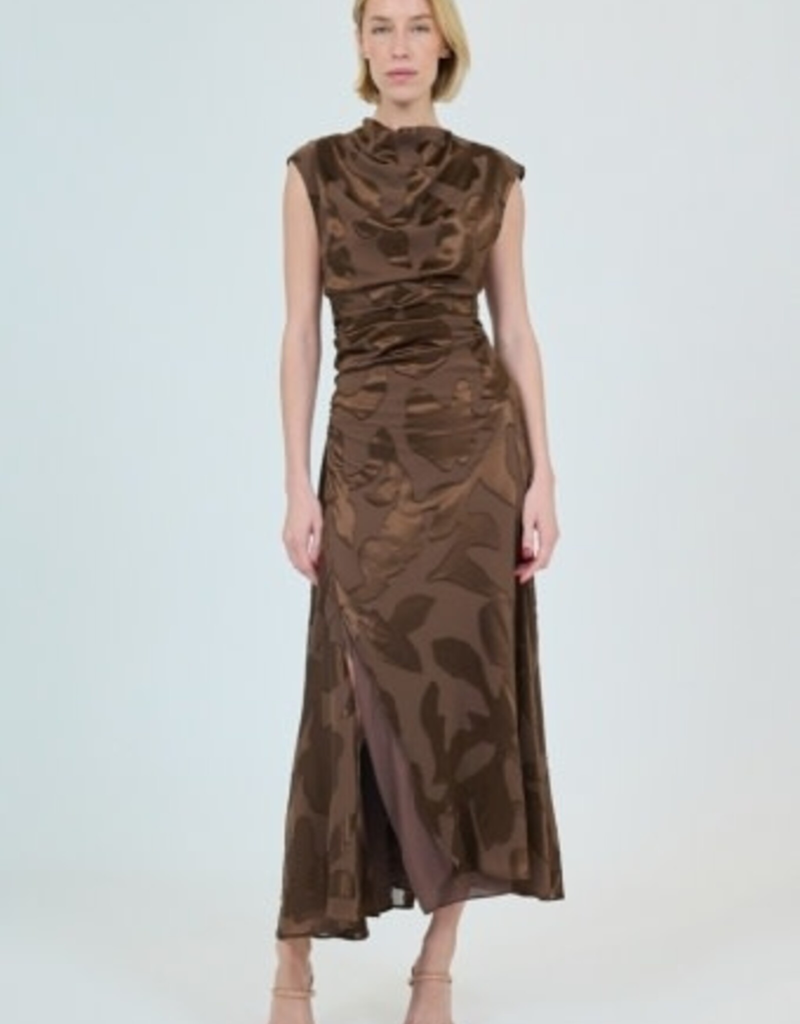 SIMKHAI BURKE S/L DRAPED MIDI DRESS