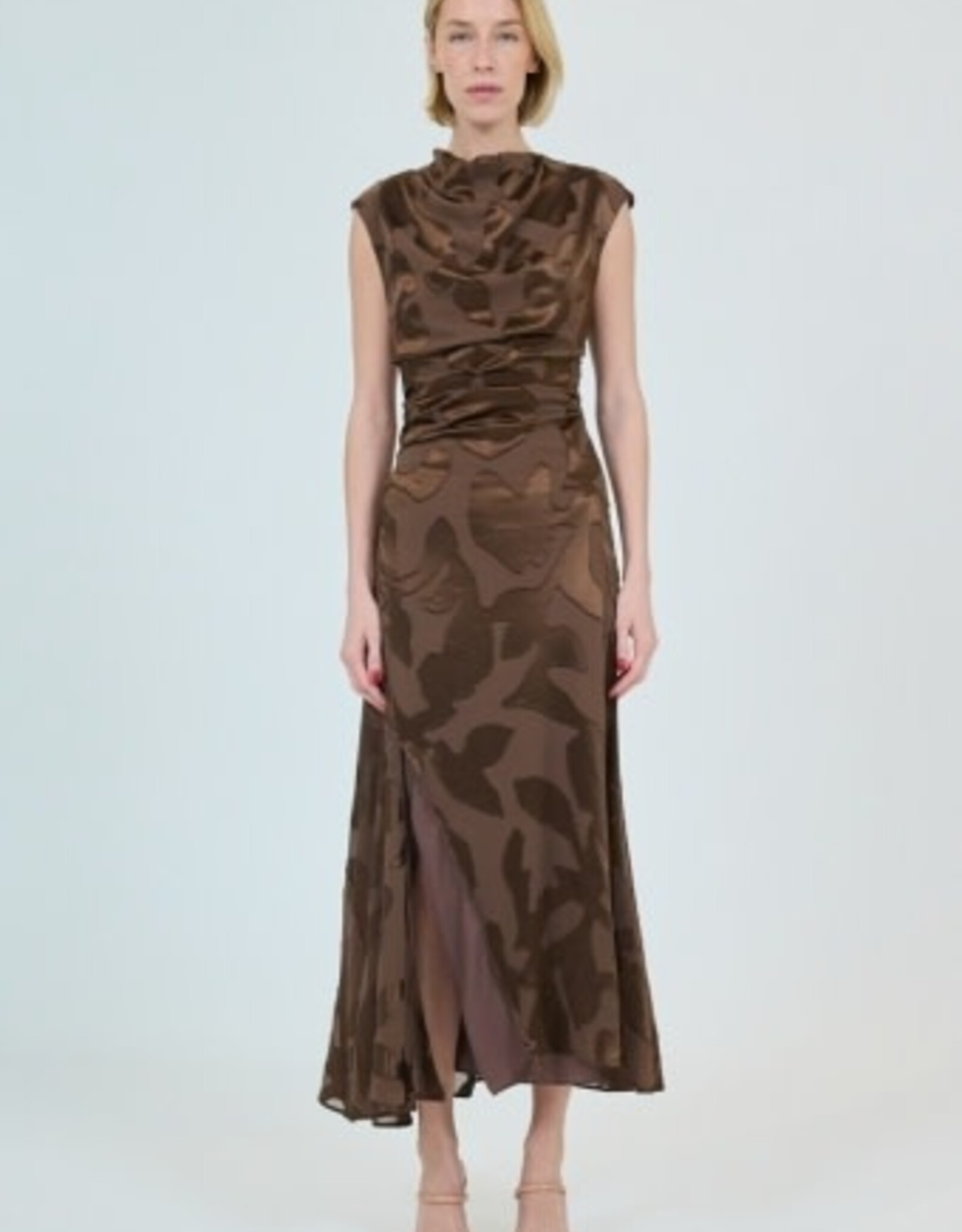 SIMKHAI BURKE S/L DRAPED MIDI DRESS