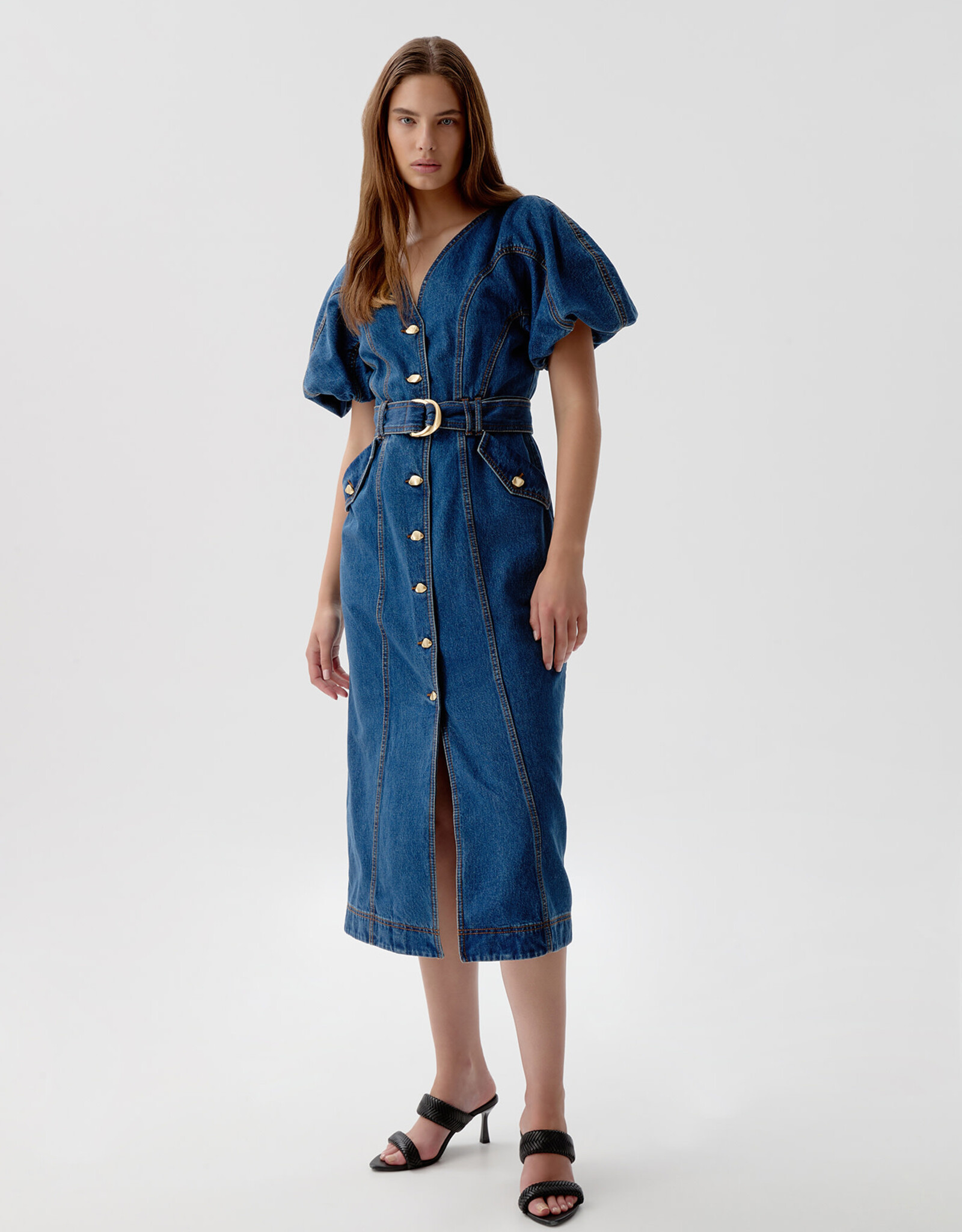 AJE. HARPER DENIM MIDI DRESS