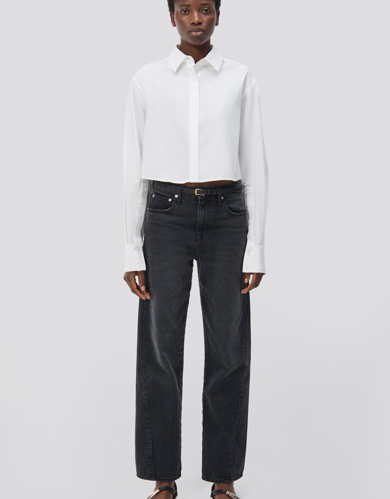 SIMKHAI RENATA CROPPED BUTTON DOWN SHIRT