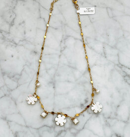 Sennod Jewelry Design N1548-MOP Flower & Pearl Dangle Chain 16" - 18"