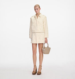 Self Portrait Cream Denim Beaded Floral Jacket