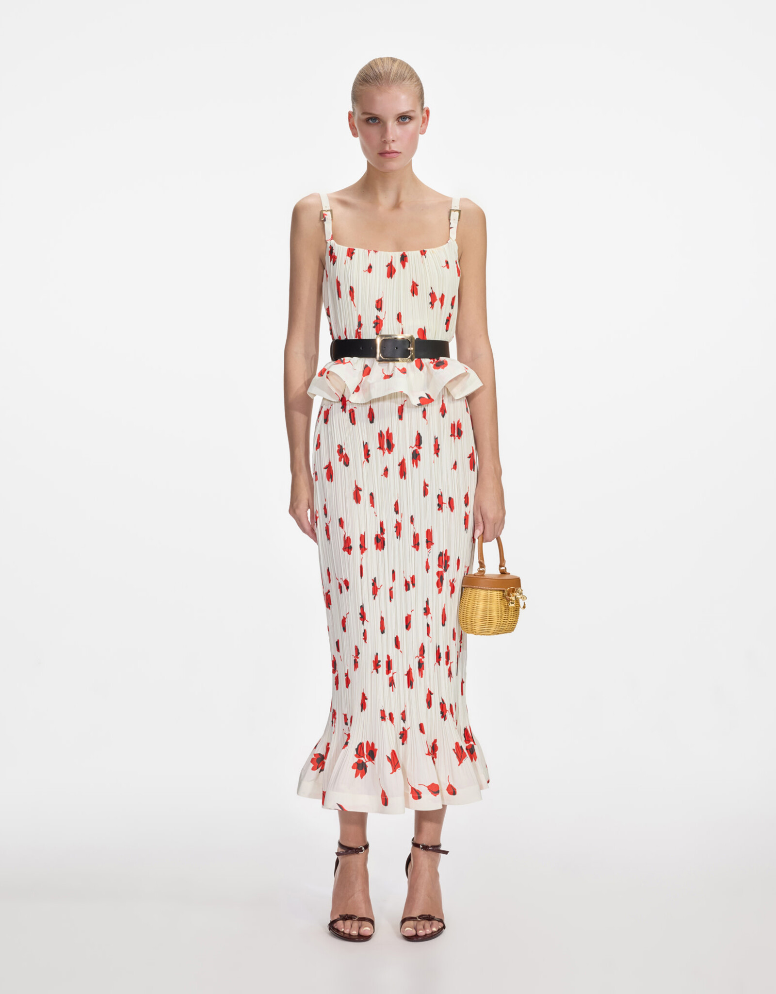 Self Portrait White Floral Plisse Top